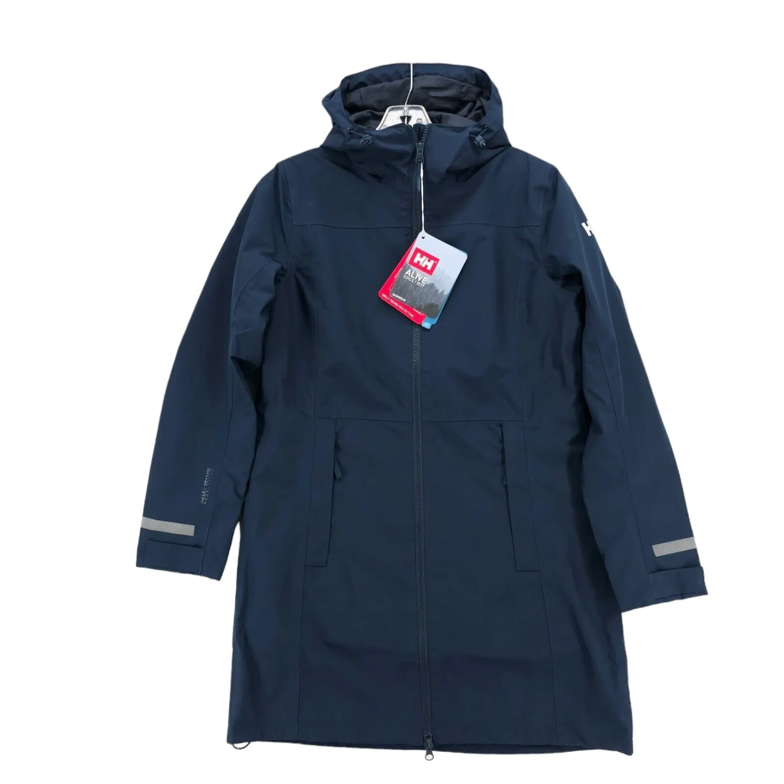 NWT HELLY HANSEN Lisburn Coat Raincoat Navy Blue Hooded DWR YKK Size SMALL