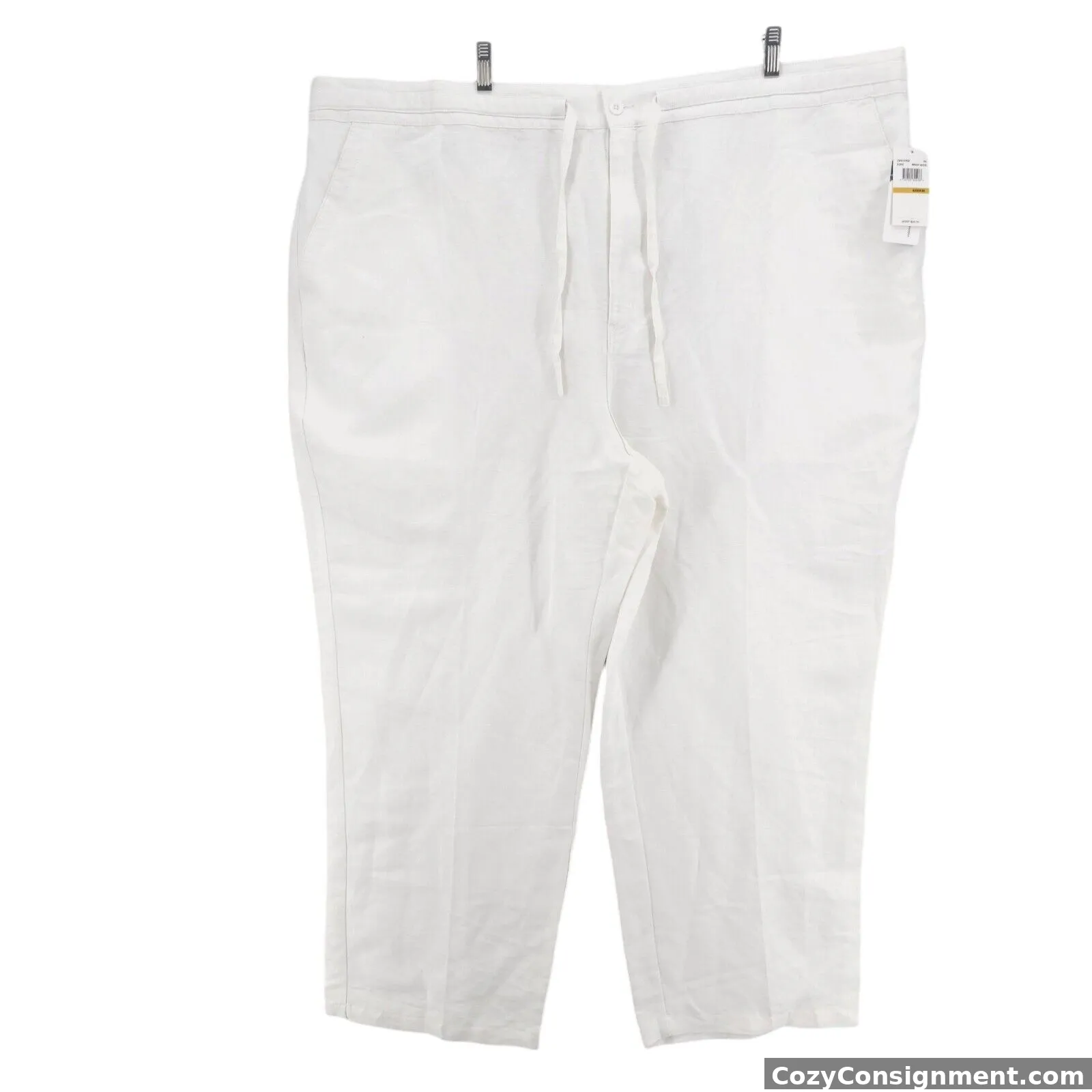 NWT CUBAVERA Linen Blend Pants Bright White Drawstring Elastic Waist 4XB / 30