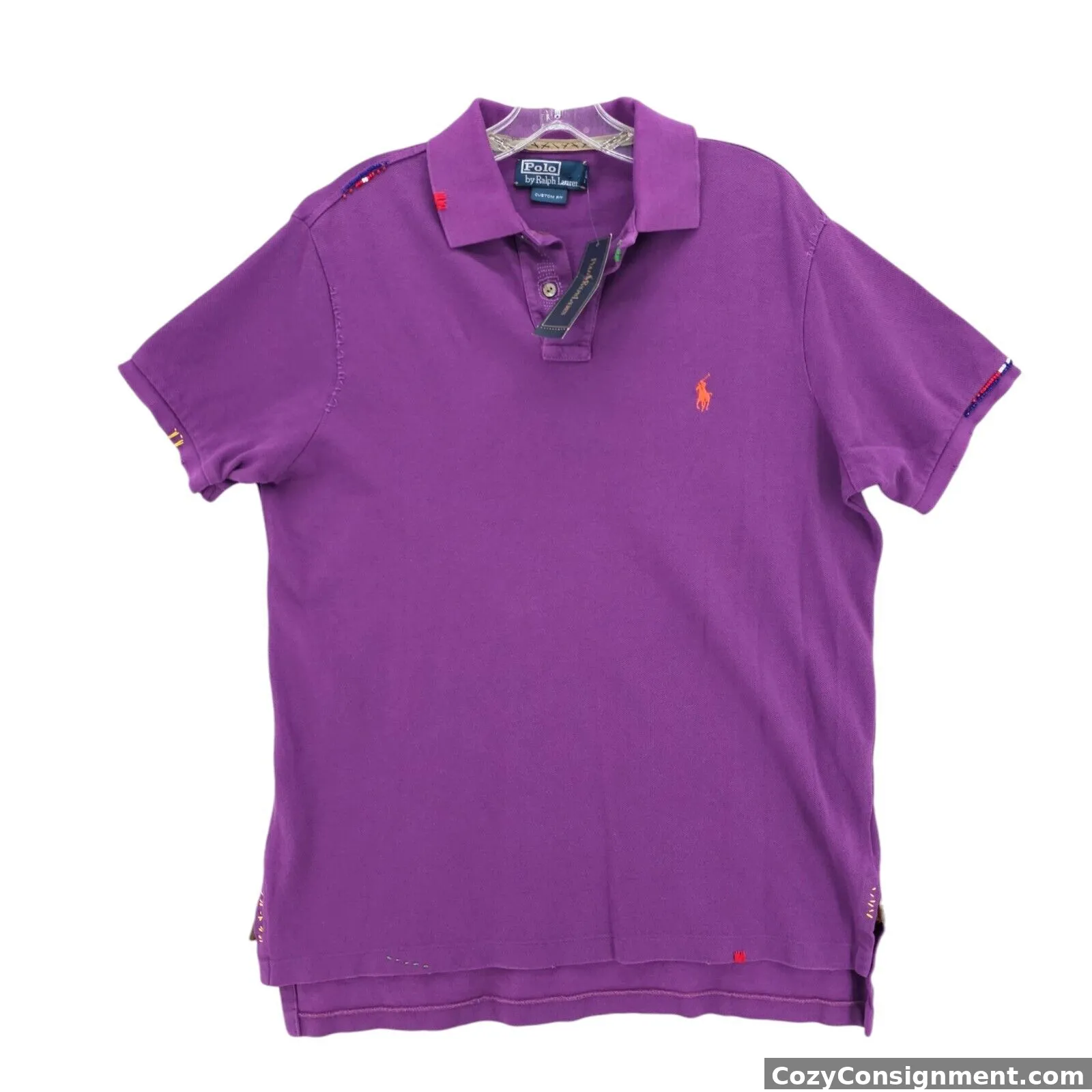 NWT POLO RALPH LAUREN Purple Beaded Distressed Shirt *RARE* Custom Fit LARGE