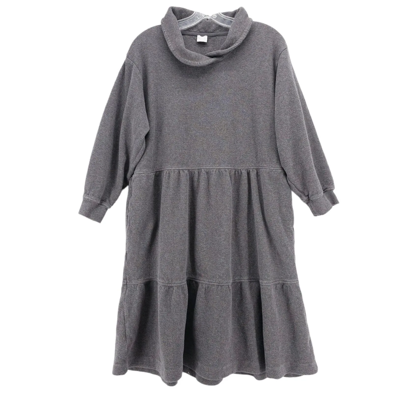 POETRY Heather Gray Tiered Dress Lagenlook 3/4 Sleeve 100% Cotton Size US 10