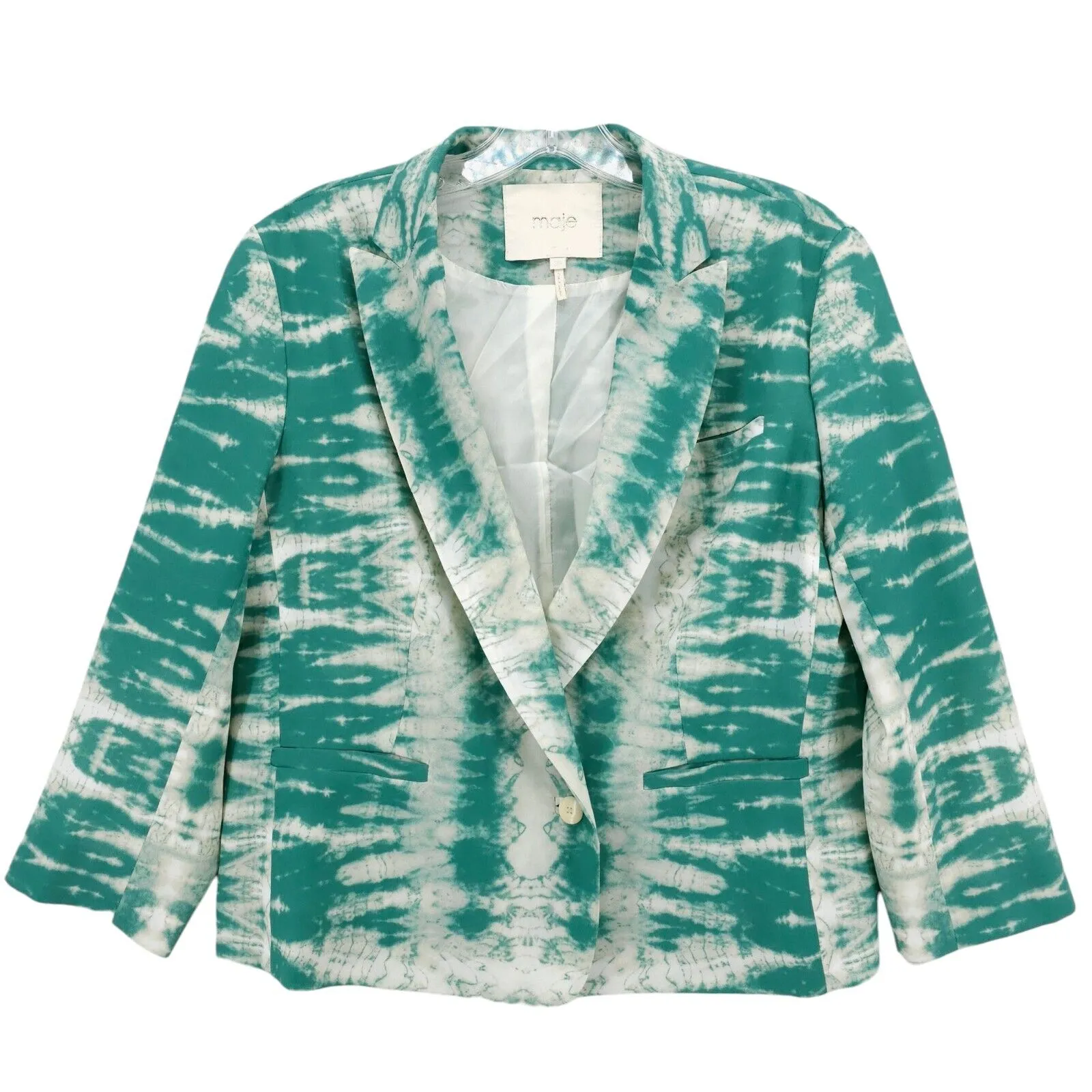 MAJE Green Tie Dye Blazer Jacket Lightweight 3/4 Sleeve EUC Size 38 - US Medium