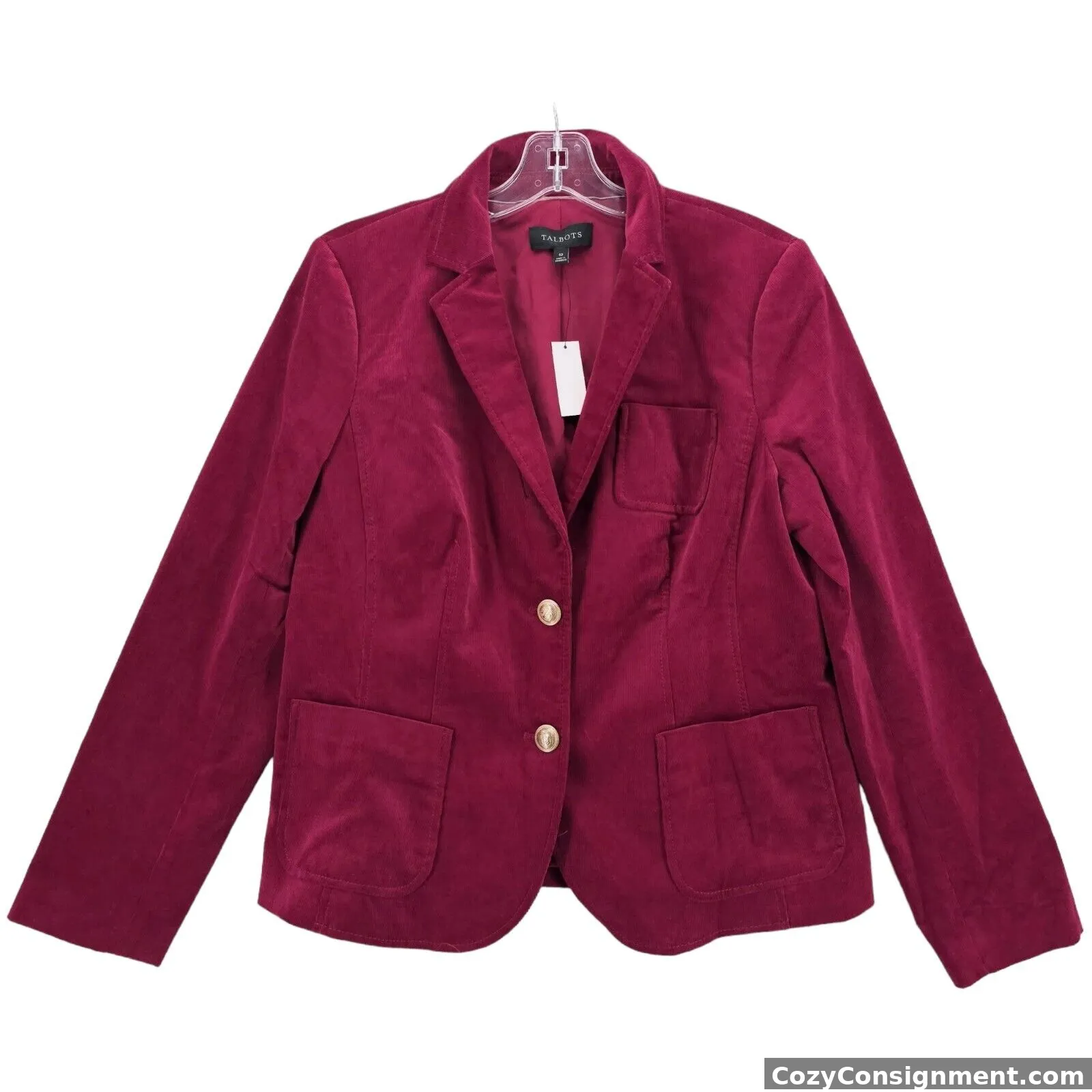 NWT TALBOTS Red Wine Corduroy Blazer Jacket Gold Tone Buttons Stretch Size 10