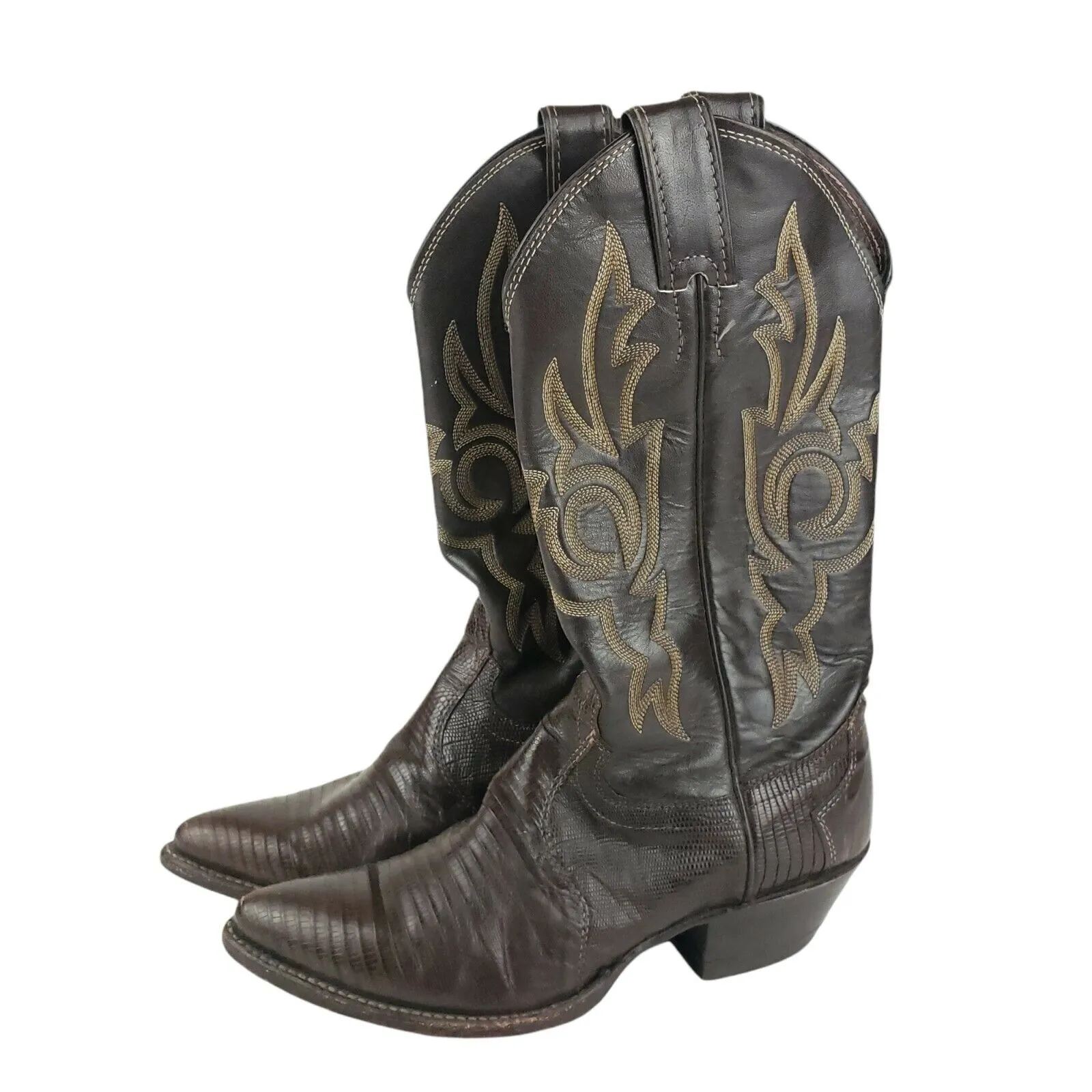 JUSTIN Boots Brown Cowboy Western Boots Lizard Skin Leather Size 5 B L 4711