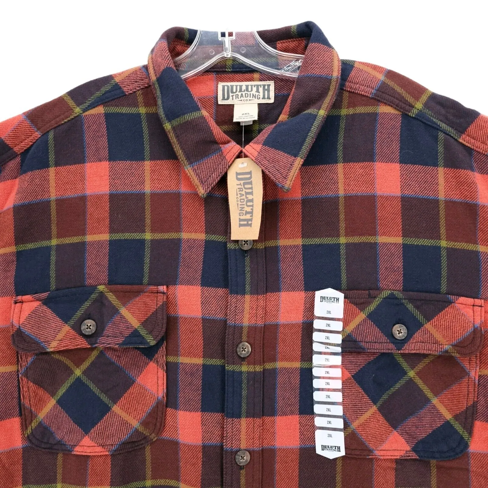 NWT Duluth Trading Co Burlyweight Flannel Shirt Plaid 100% Cotton 2XL REG