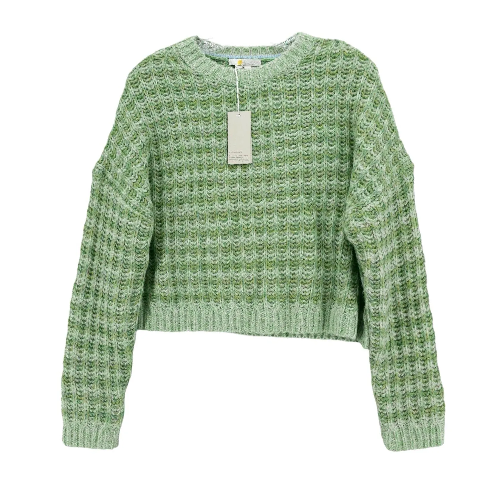 NWT BODEN Wide Rib Fluffy Sweater Marled Green Loose Knit Boxy Size SMALL