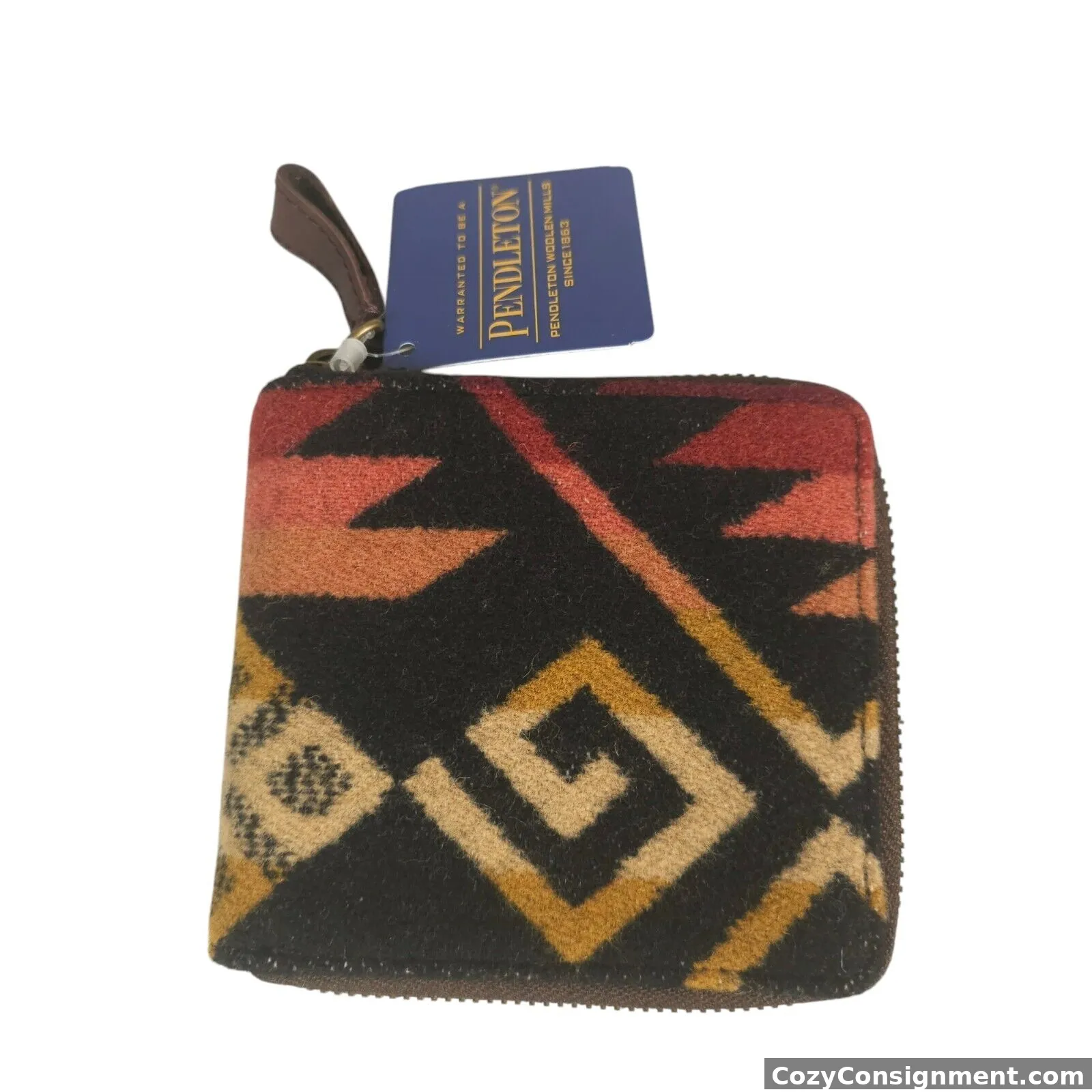 PENDLETON Small Zip Wallet Wool Blend Leather Aztec Tribal Pattern