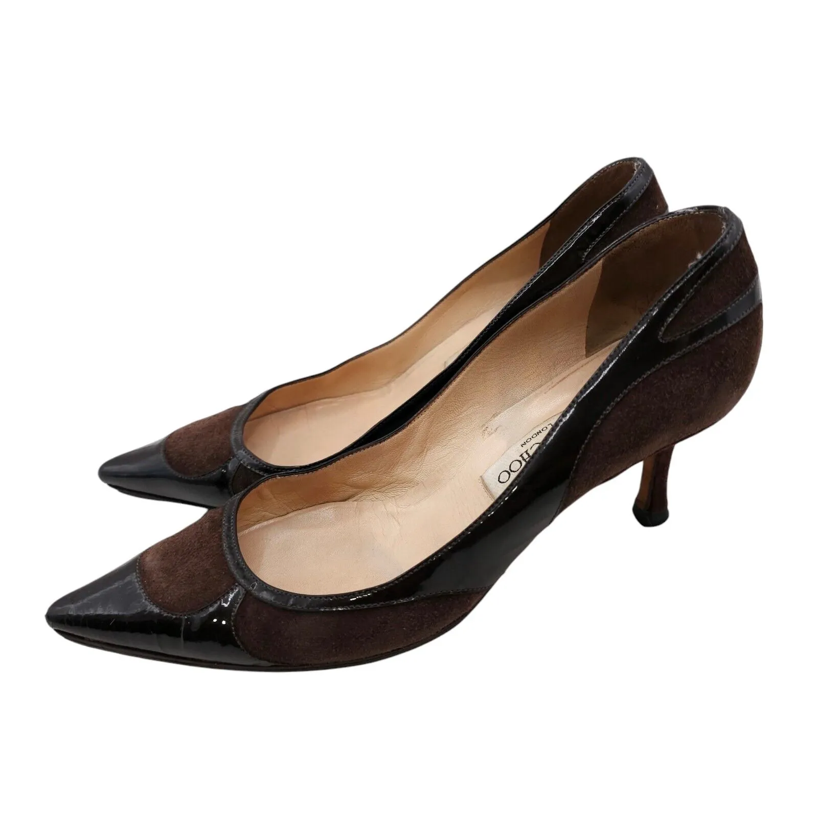 JIMMY CHOO Suede pumps With Patent Leather Toe, pointy stilettos EU 39 - US 9