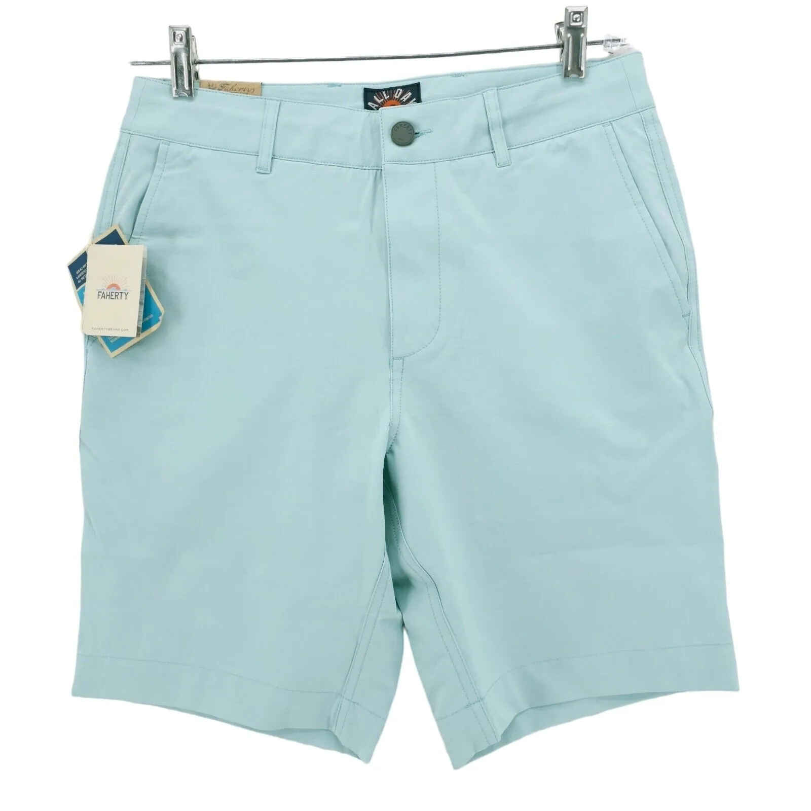 NWT FAHERTY All Day Casual Shorts SEAFOAM Pale Blue 8.5" Inseam Size 29