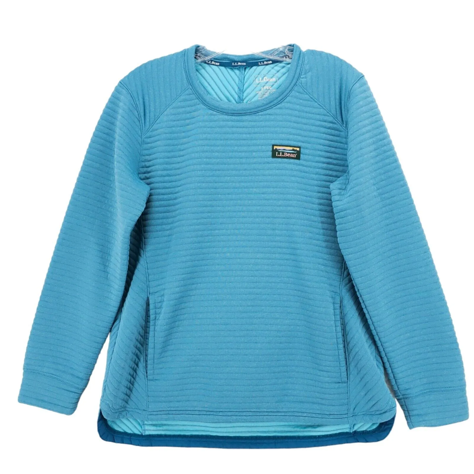 LL BEAN Blue Airlight Ribbed Knit Pullover Crew Neck Women's SMALL