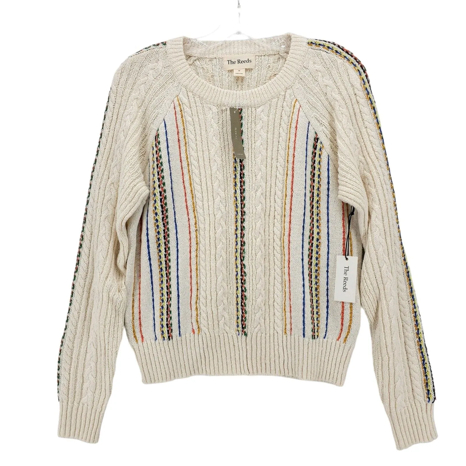 NWT J Crew X The Reeds Rainbow Cable Knit Sweater Cream Ivory MEDIUM