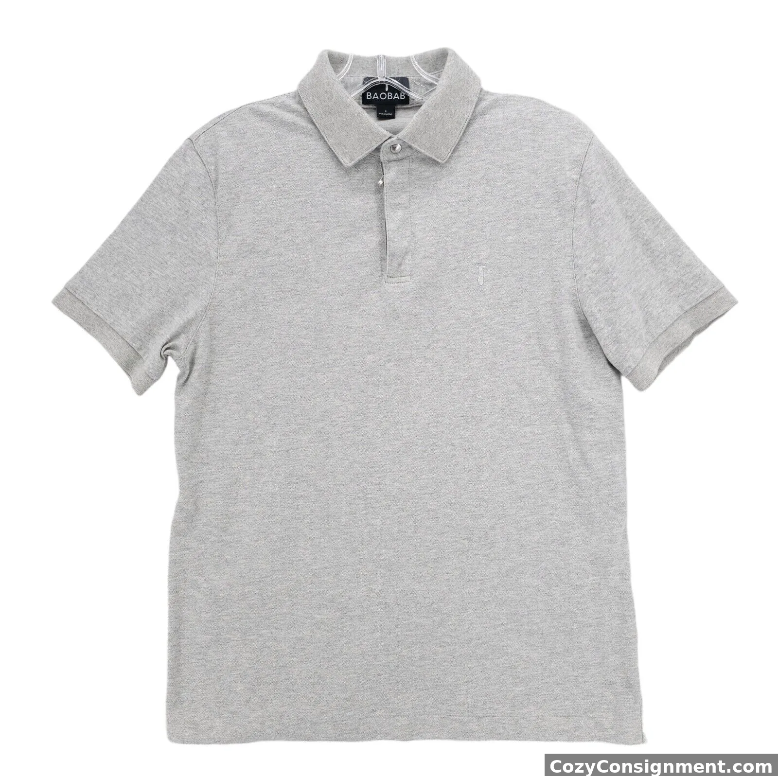 BAOBAB The Perfect Polo Shirt Zip Snap Heather Gray Pima Cotton Spandex SMALL