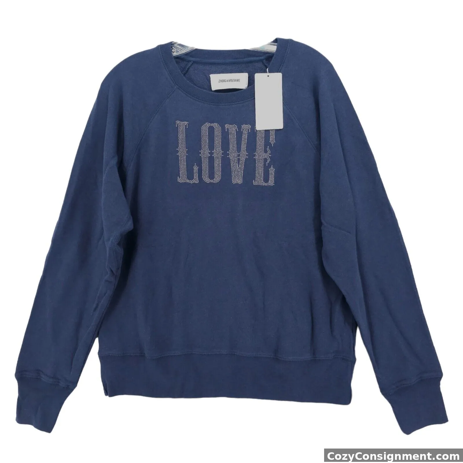 NWT Zadig & Voltaire Navy Blue Upper Western Love Studs Sweatshirt Size SMALL