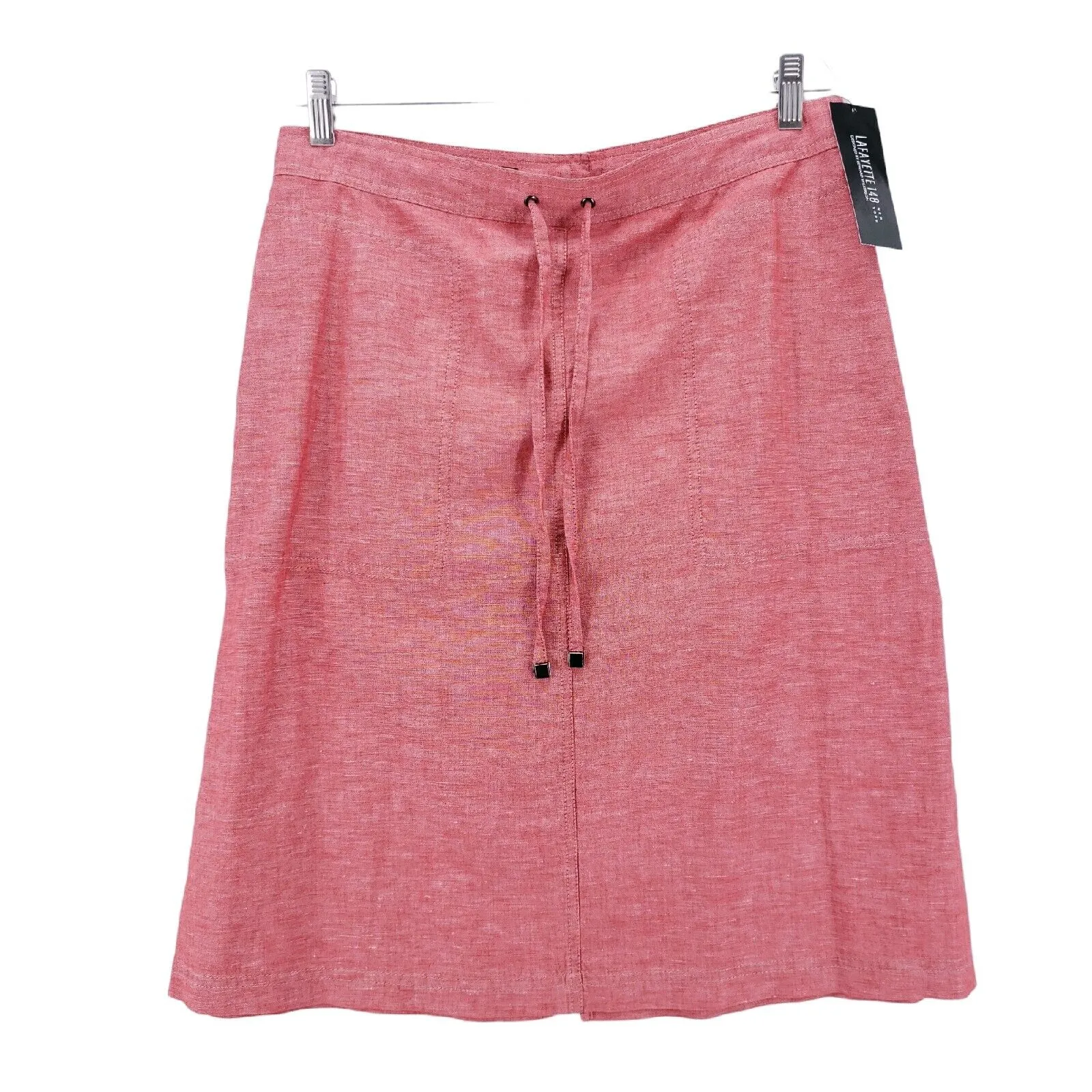 NWT Lafayette 148 Pink Linen Cotton Skirt Knee Length Drawstring Size 6