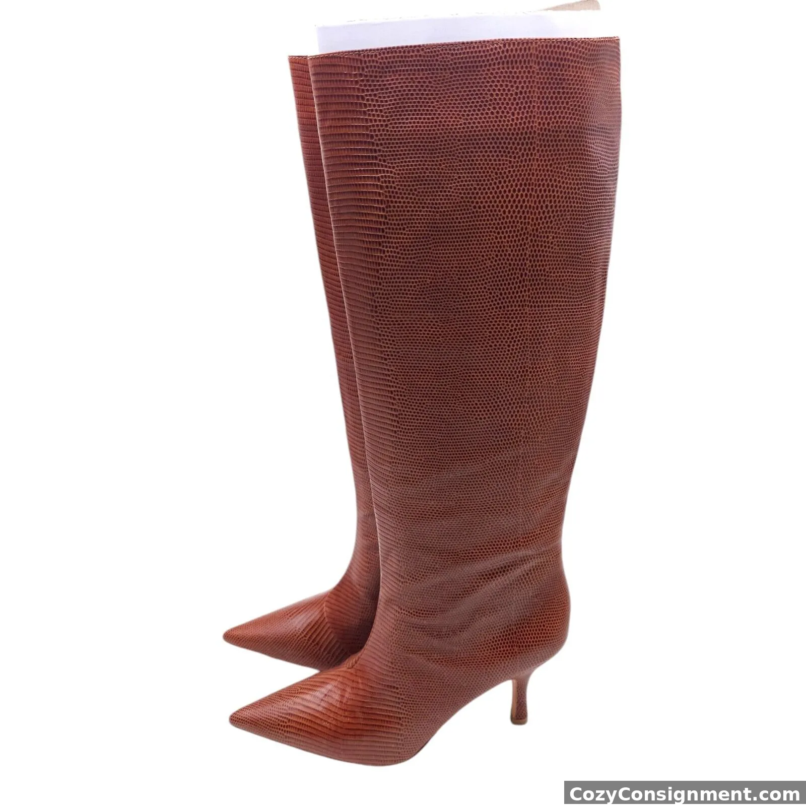 Loeffler Randall Whitney Kitten Heel Boots Knee High Toffee Brown Leather Size 8