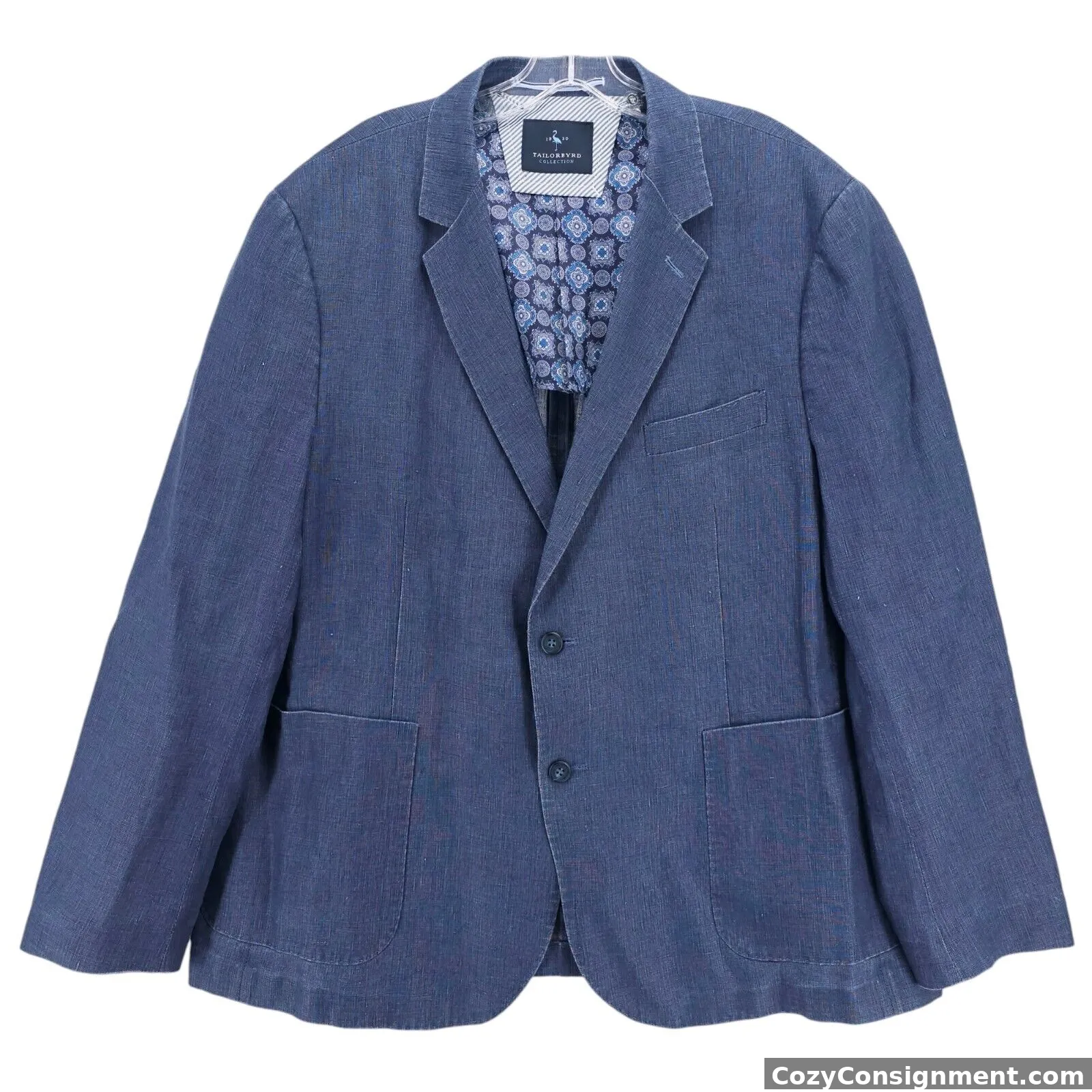 TAILORBYRD Blue 100% Linen Denim Chambray Blazer Sport Coat Size 46R