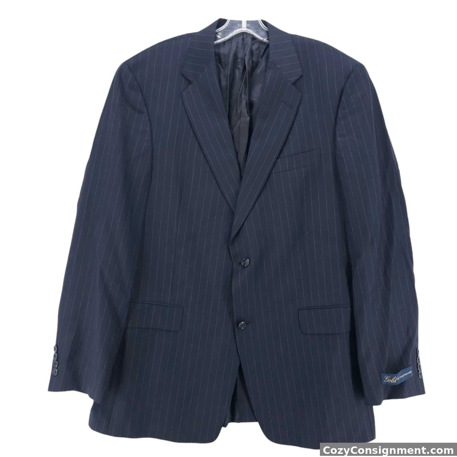 Hart Schaffner Marx "Gold" Navy Blue Pinstripe Blazer Suit Jacket Size 43 LONG