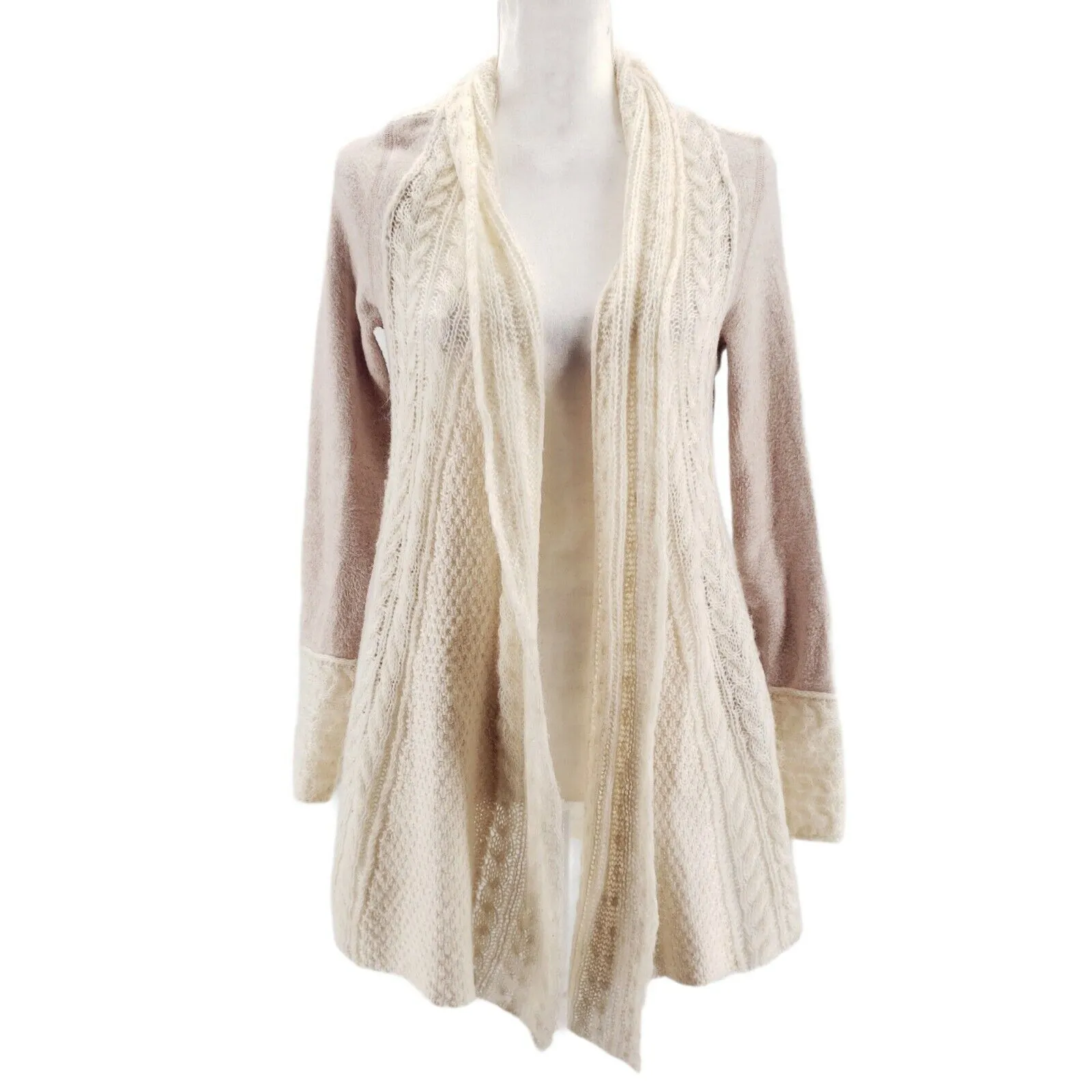 Anthropologie Knitted and Knotted Regan Cardigan Wool Blend Mix Stitch Cream S