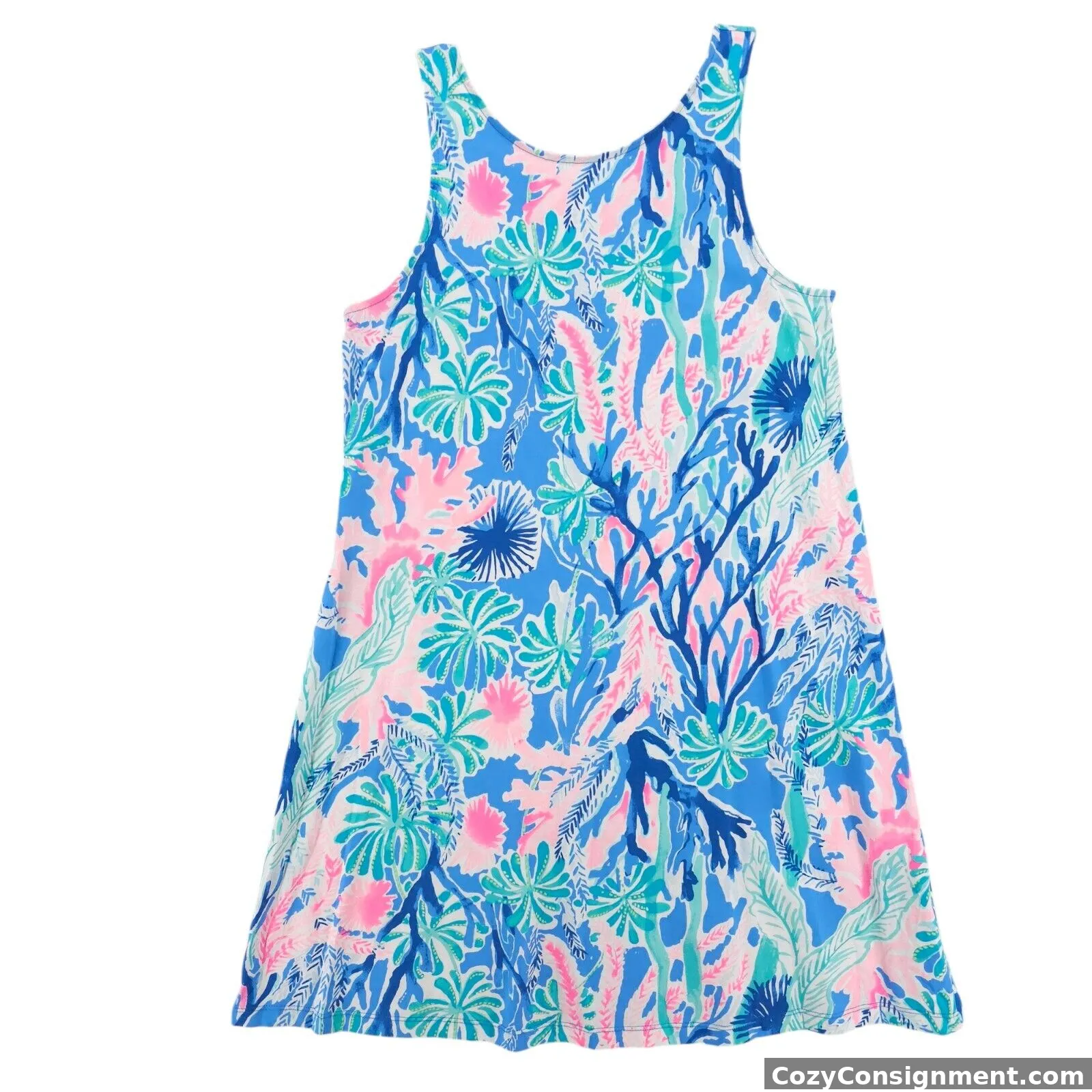 LILLY PULITZER Kristen Dress Blue Pink Teal 100% PIMA Cotton Sleeveless MEDIUM