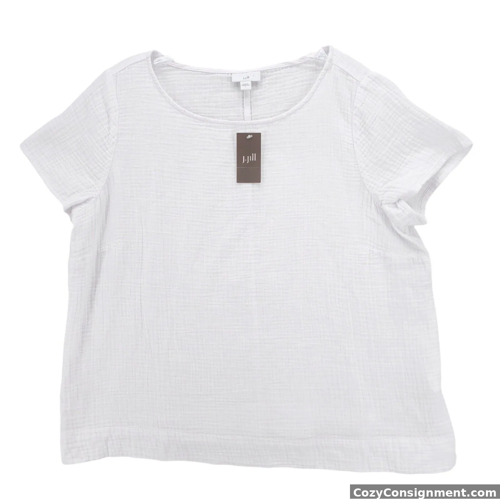 NWT J. Jill White Gauze Top Tee T-Shirt Boxy 100% Cotton Size LARGE