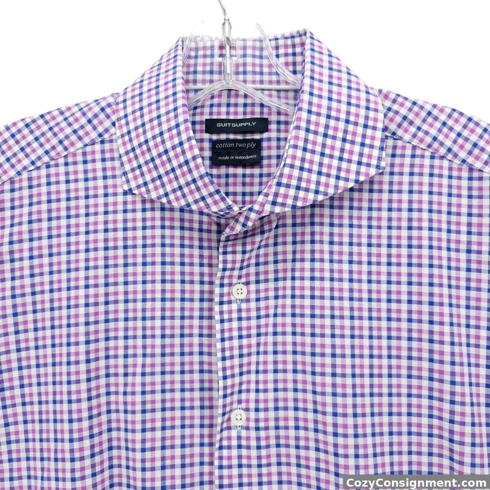 SUITSUPPLY Ford Shirt Cotton Two Ply Blue Purple White Check SLIM FIT 40  15 3/4