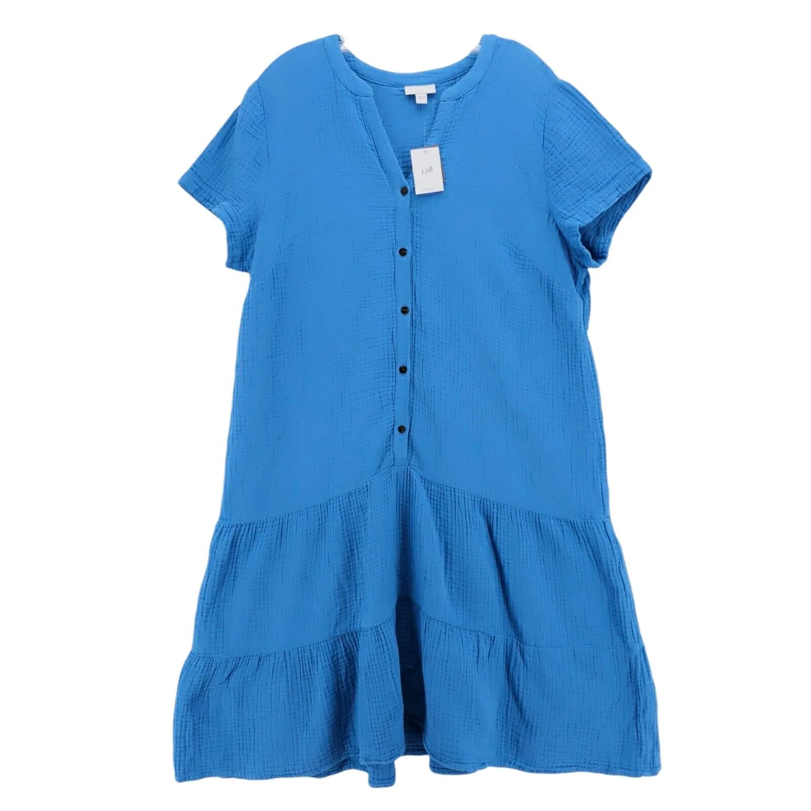 NWT J JILL Cyan Blue Cotton Gauze Tiered Dress Size LARGE