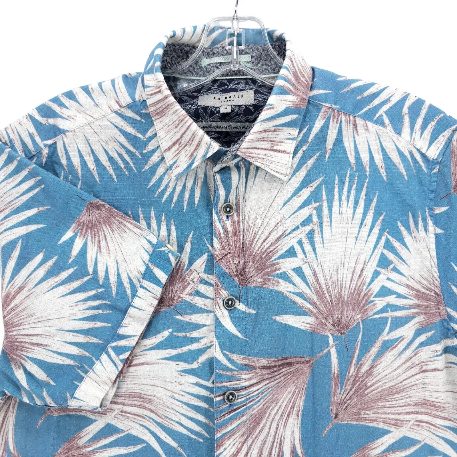 TED BAKER Palm Print Hawaiian Tropical Slim Fit Shirt 100% Cotton Size 4