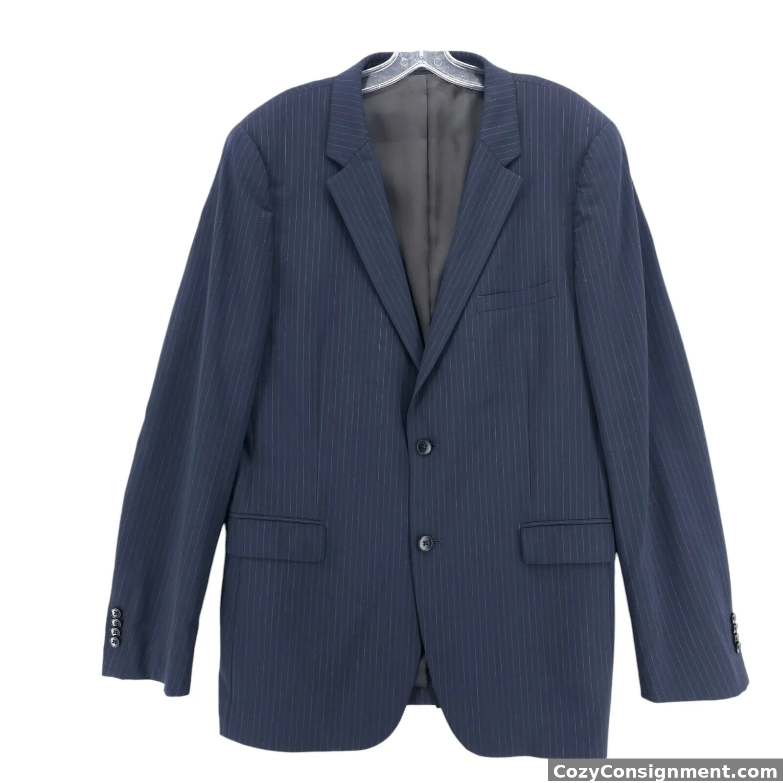 THEORY Blue Pinstripe Blazer Suit Jacket Xylo Waldorf Stretch Size 44 LONG