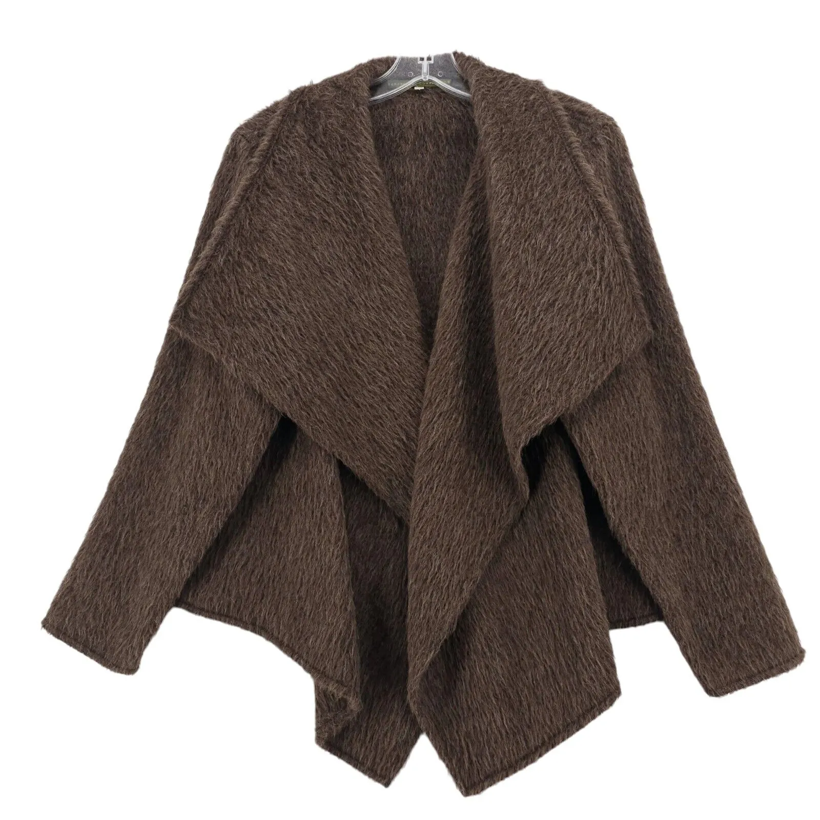 PERUVIAN CONNECTION Brown Suri Alpaca Wool Open Jacket Cardigan Fuzzy MEDIUM