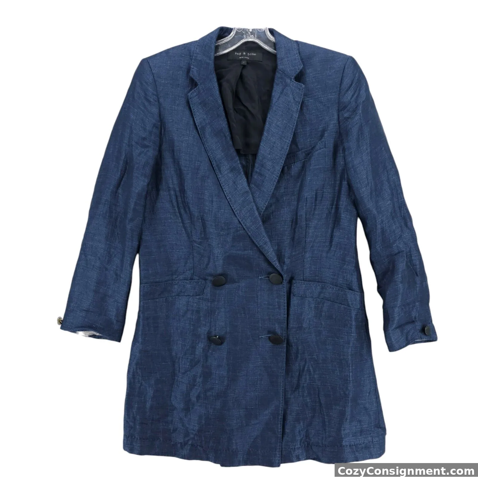 RAG & BONE Blue Linen Silk Longline Blazer Lightweight EUC Size 4