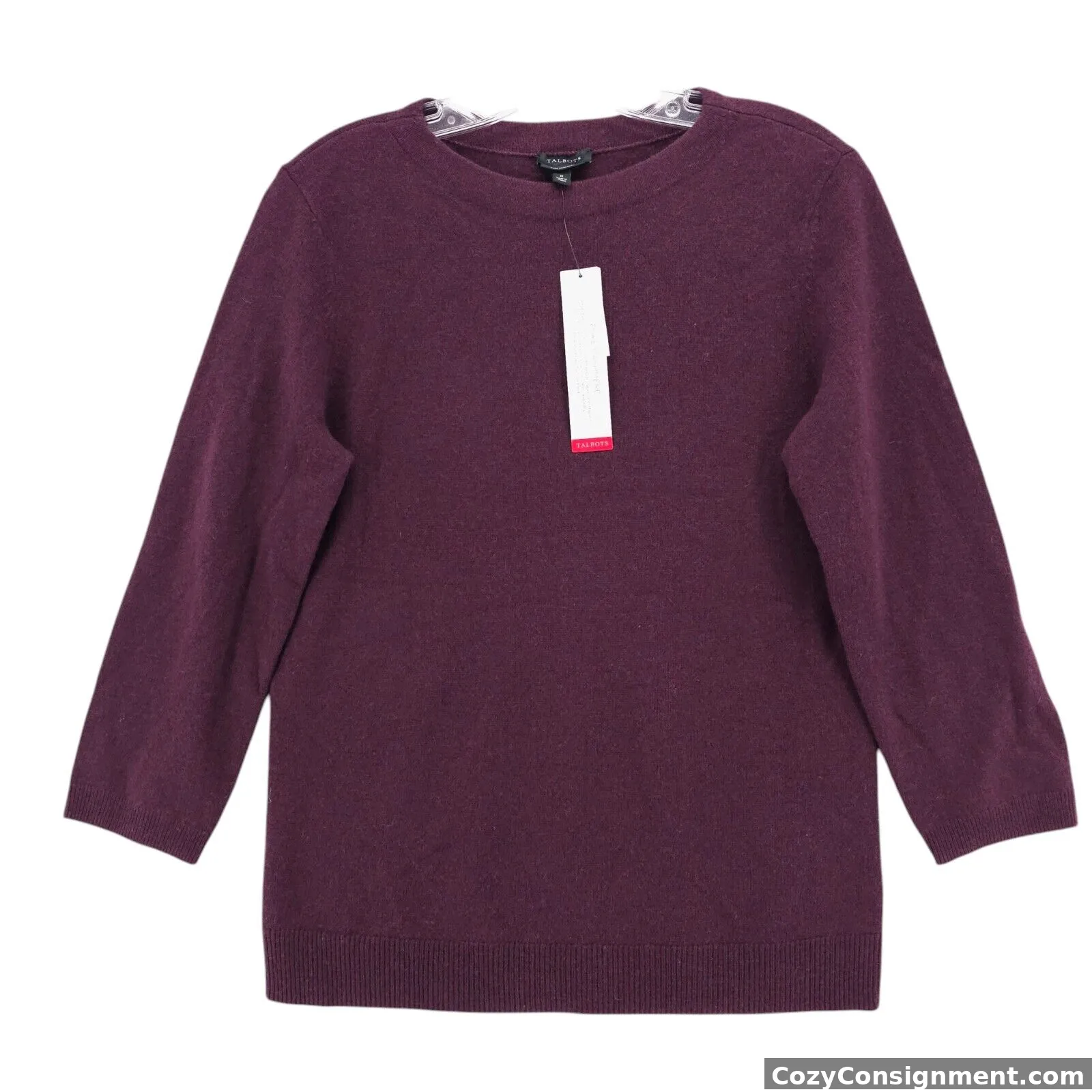 NWT TALBOTS 100% Cashmere Sweater Pullover Purple 3/4 Sleeve Size MEDIUM