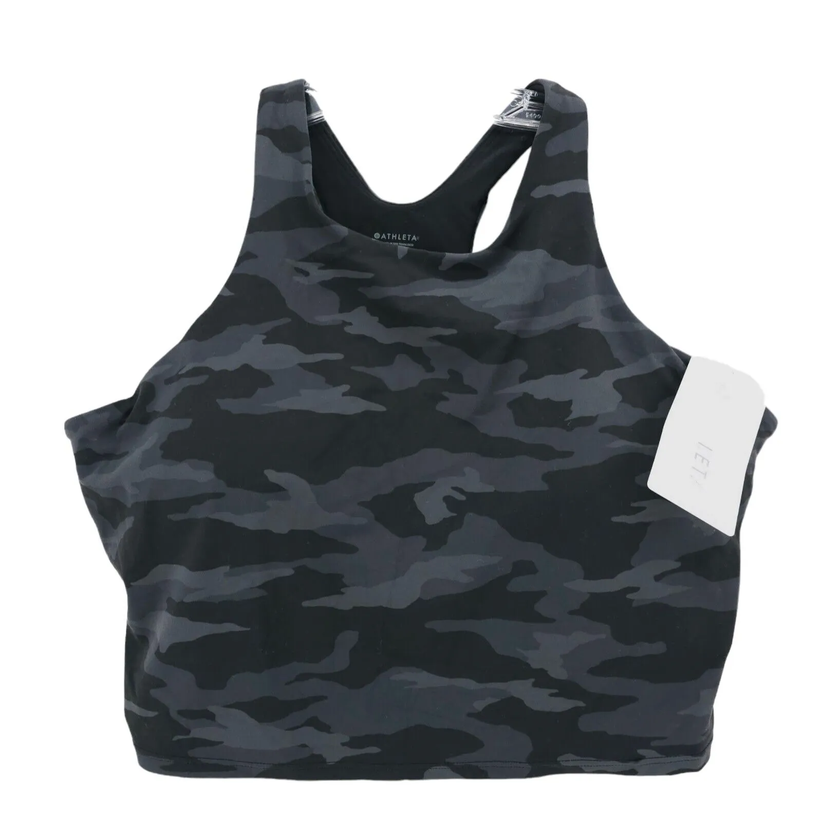 NWT ATHLETA D-DD Conscious Crop Bra Top Printed Black Camo Size 1X