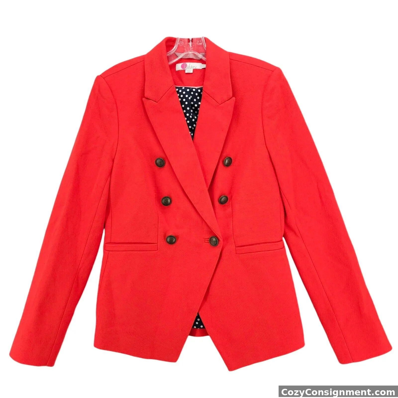 BODEN Addlestone Red Blazer Jacket Cotton Blend Double Breasted Career US 6