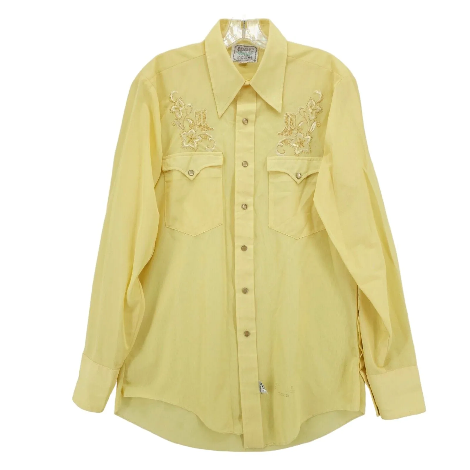 H Bar C California Ranchwear Yellow Embroidered Western Snap Shirt Rodeo 15.5-35