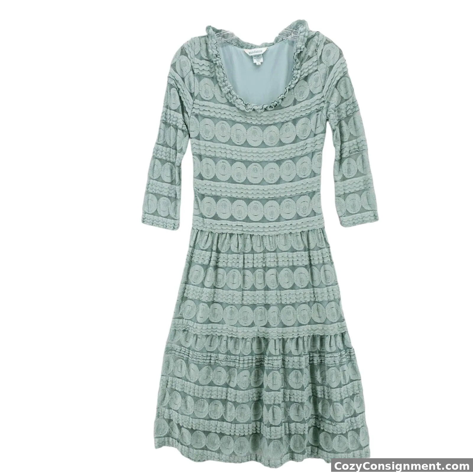 SUNDANCE Willow Lace Midi Dress Boho Prairie Pale Teal Blue Green PETITE LARGE