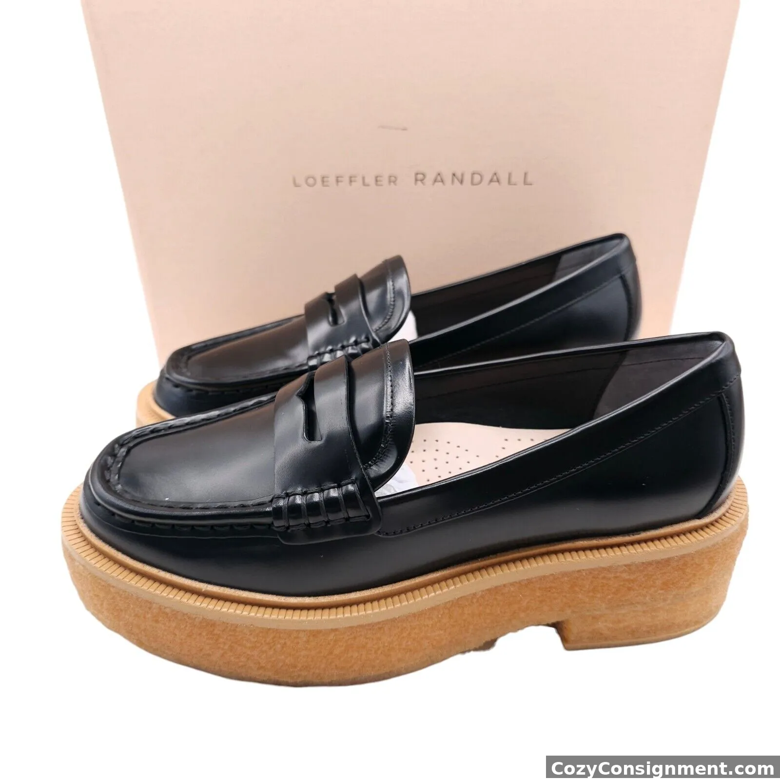 LOEFFLER RANDALL Rikki Black Leather Chunky Platform Loafers Size 6.5 B