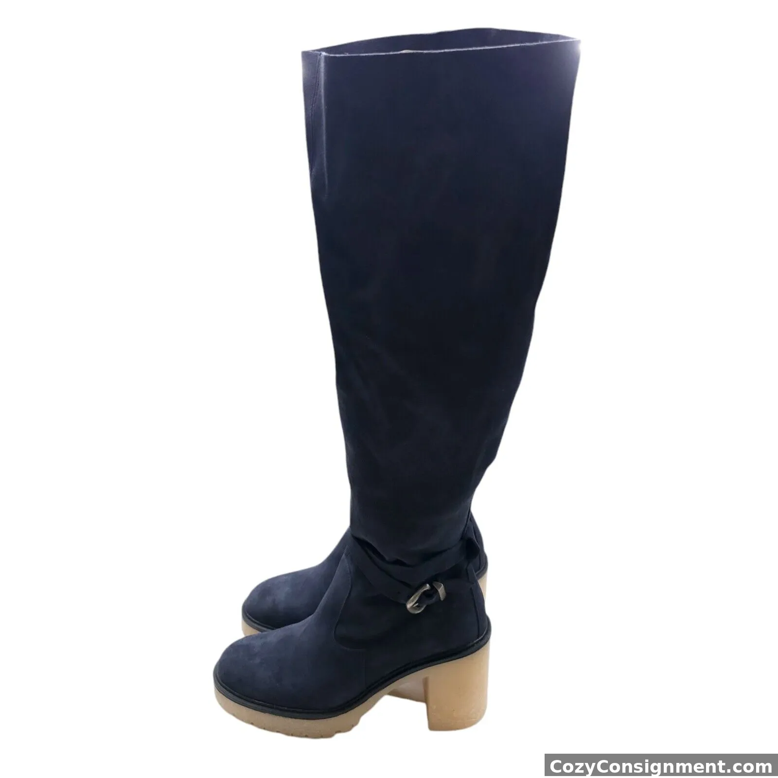 FREE PEOPLE Jasper Tall Boots Blue Suede Knee High Heeled Size EU 41 - US 11