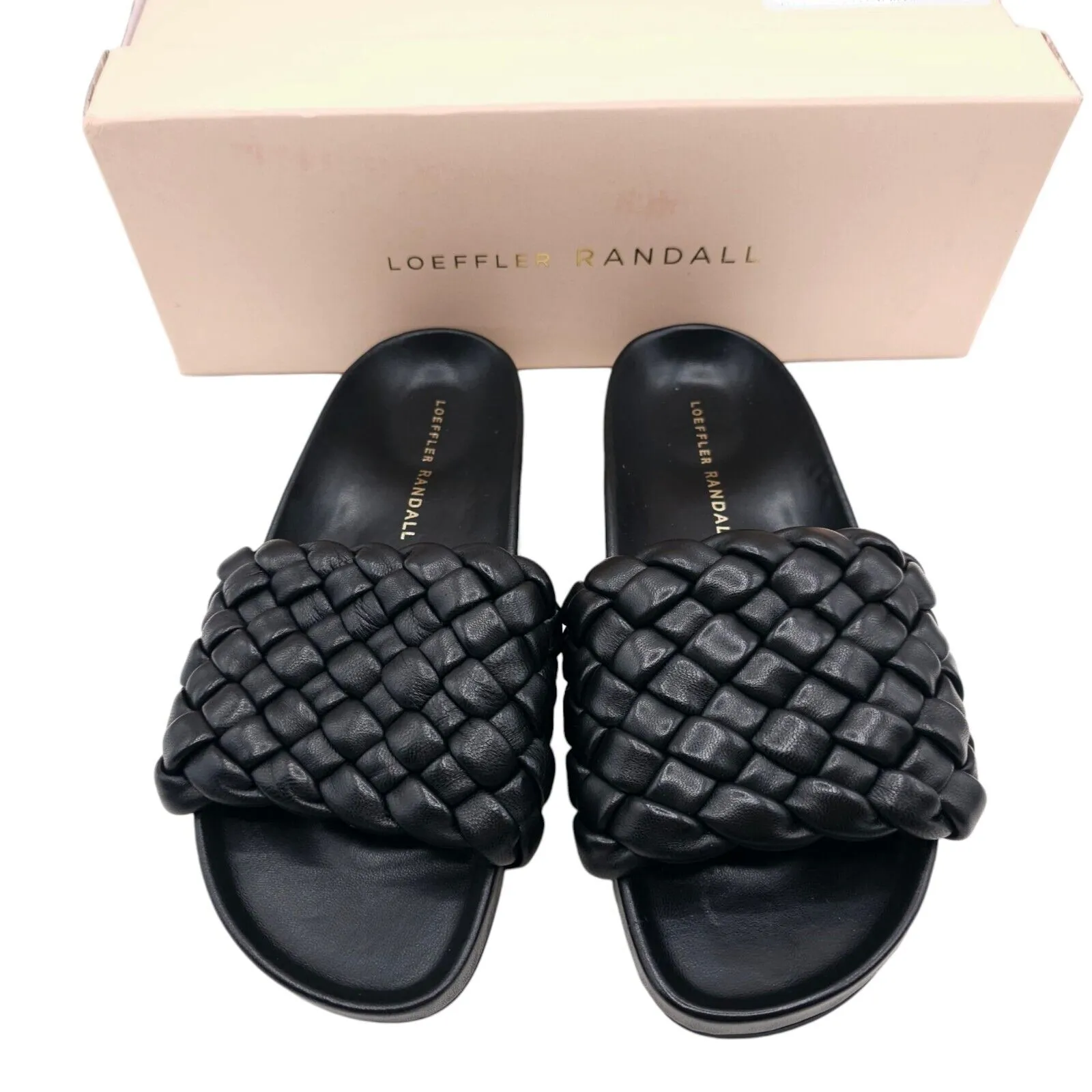 LOEFFLER RANDALL Sonnie Slides Black Woven Leather NIB Size 5B