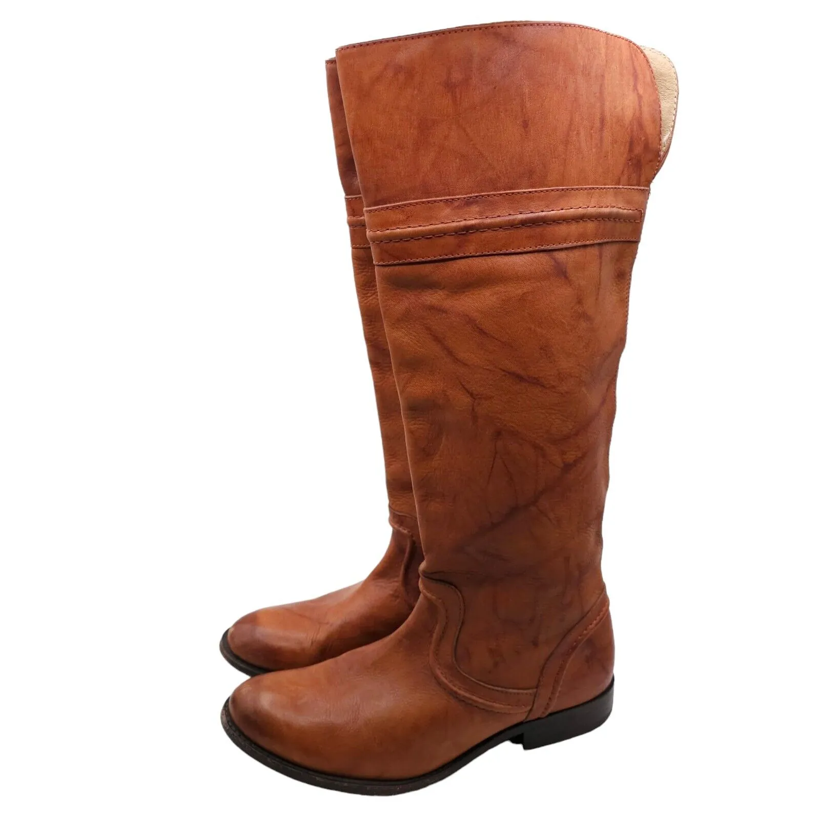 FRYE Brown Leather Melissa Trapunto Riding Boots Pull On 76442 Size 8.5 B