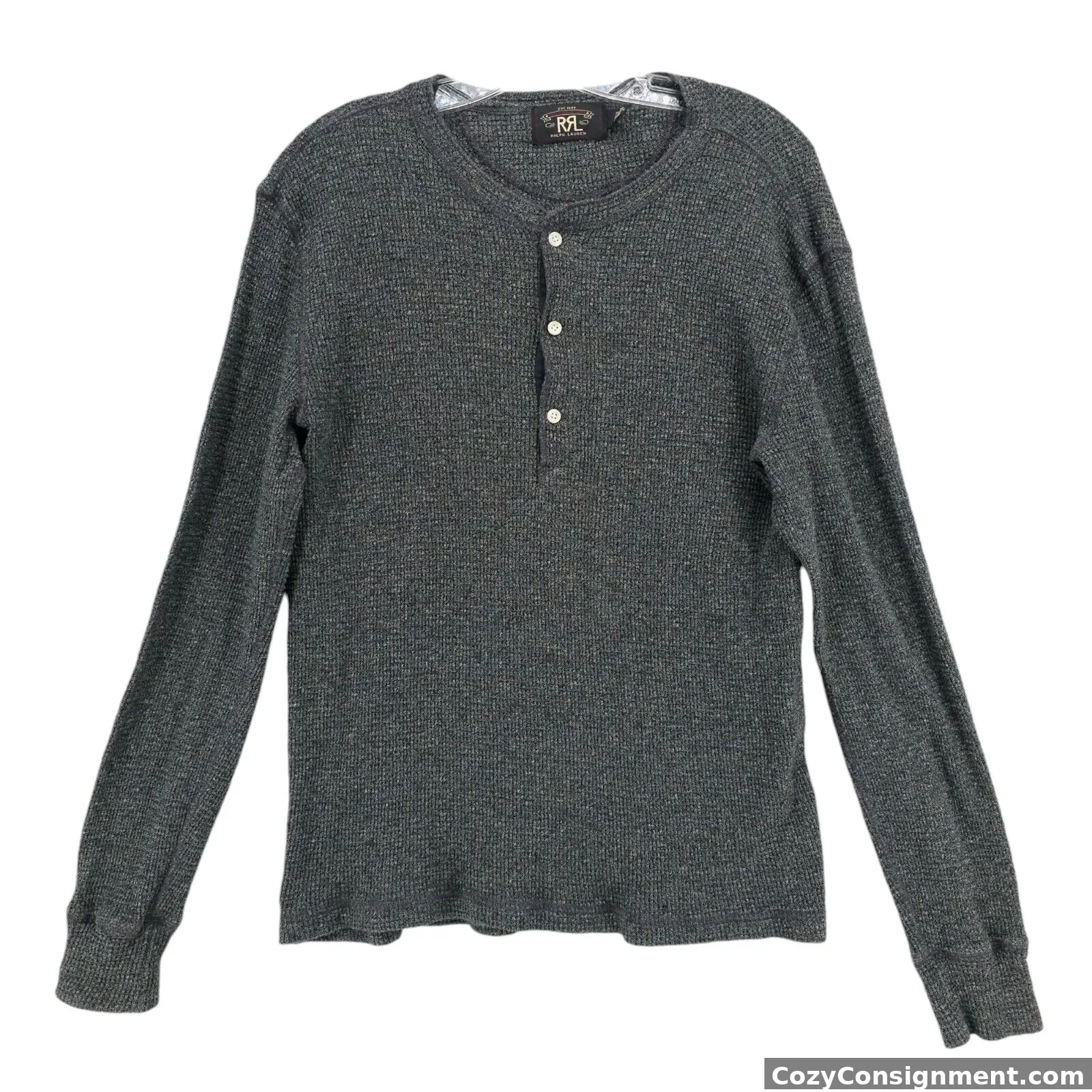 Double RL RRL Ralph Lauren Waffle Knit Long Sleeve Henley Gray Heather MEDIUM