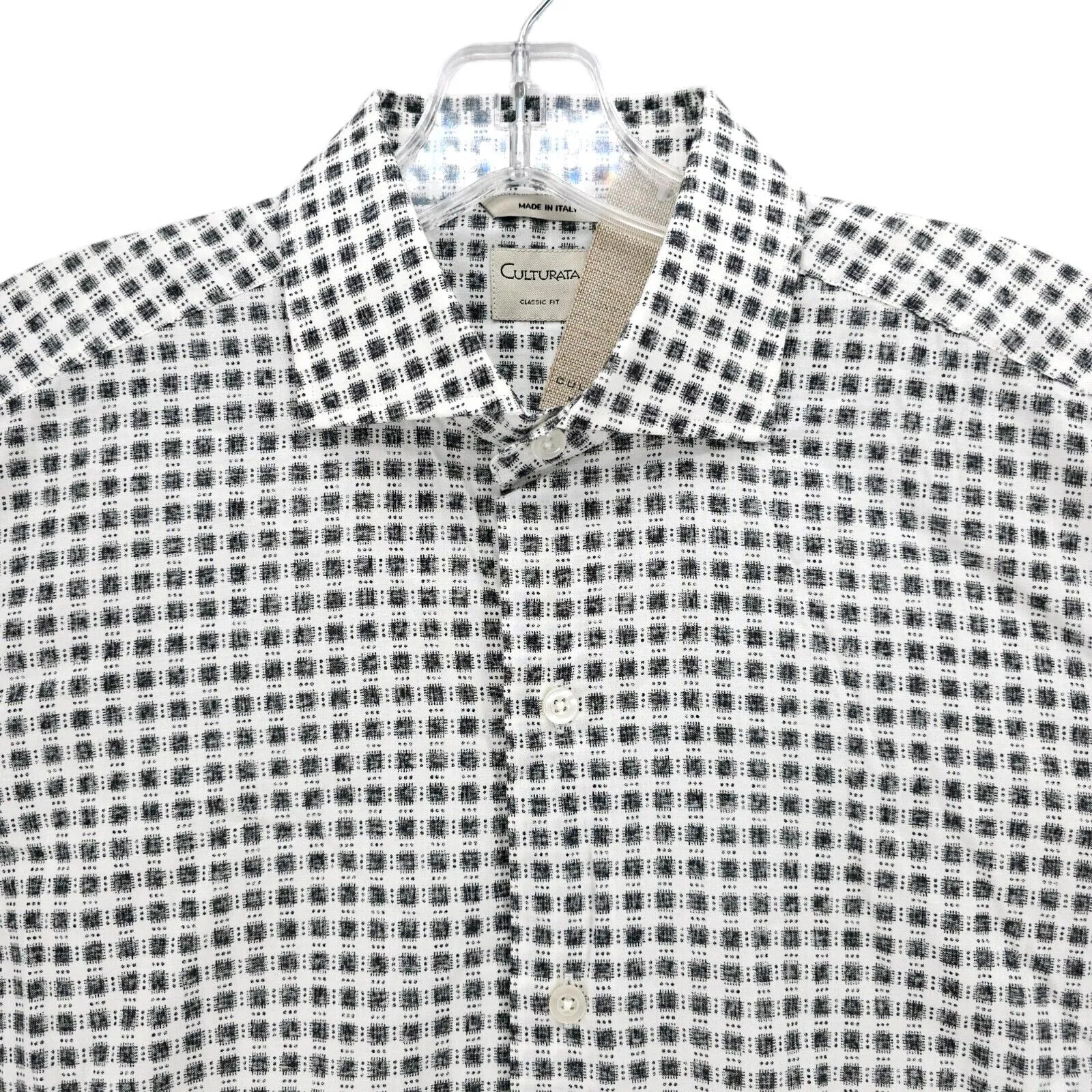 NWT CULTURATA Button Up Shirt Black White Geometric Pattern Size XL 17.5 - 44