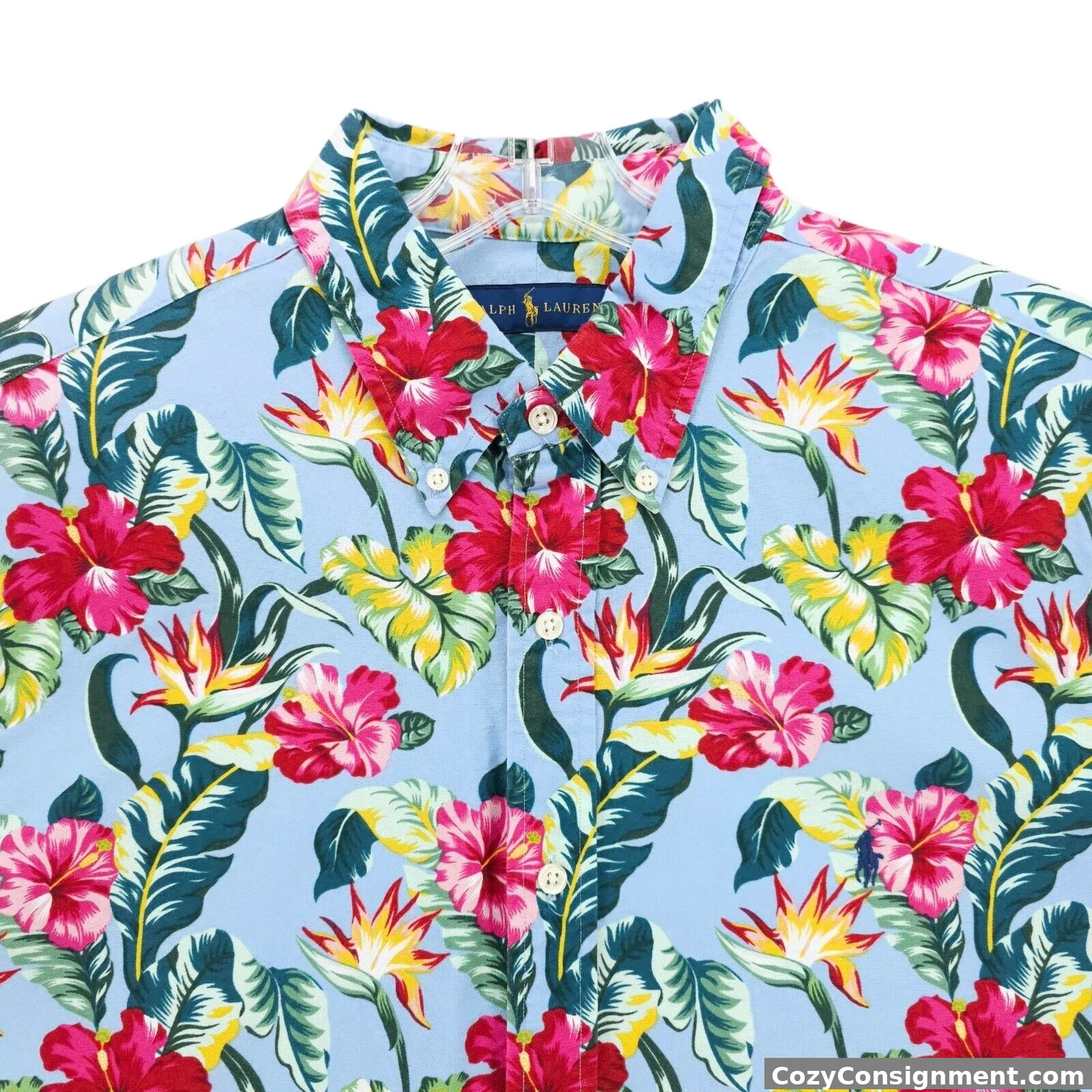 RALPH LAUREN Shirt All Over Print Hawaiian Floral 100% Cotton Short Sleeve XXL