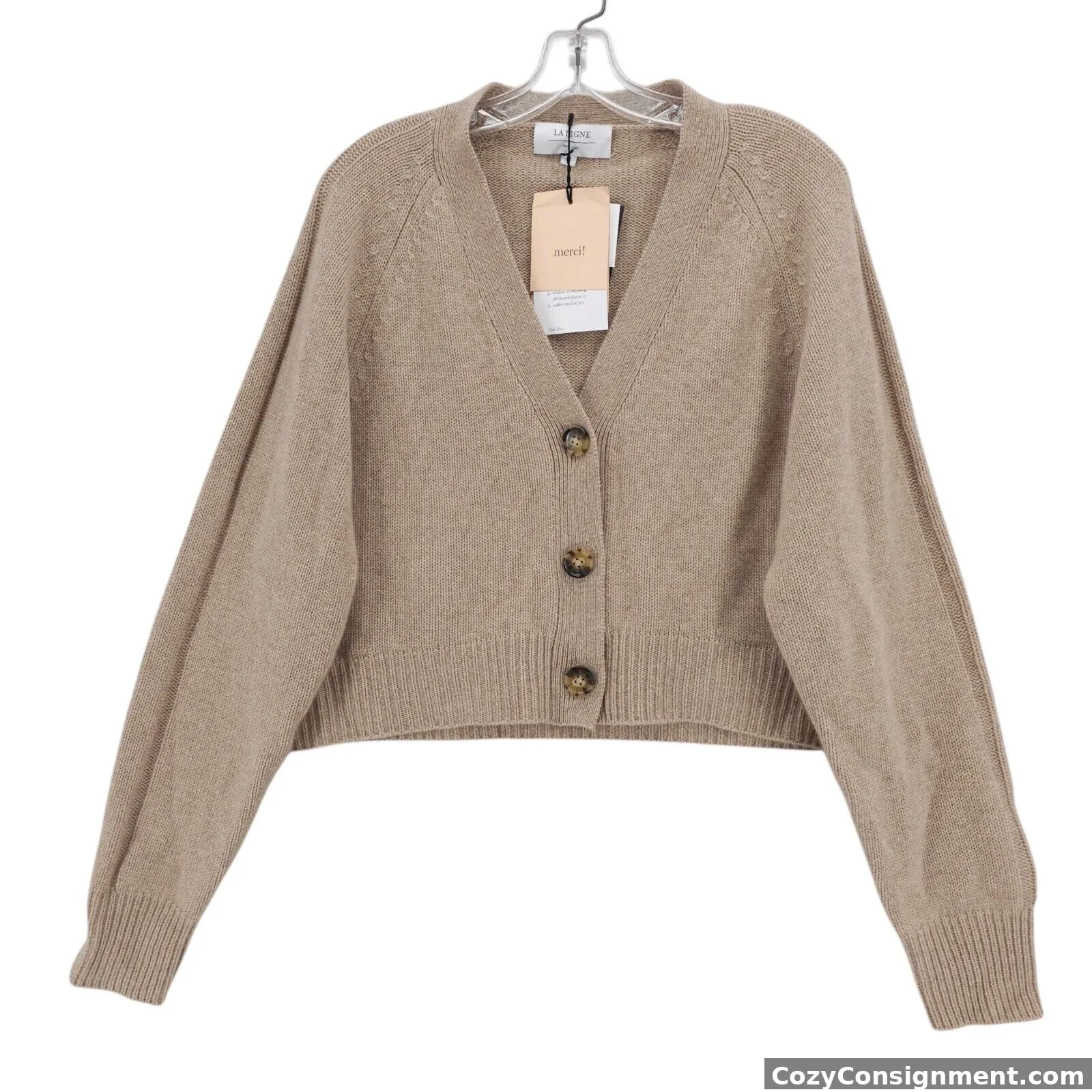 NWT LA LIGNE 100% Cashmere Gaston Cardigan Tan Size MEDIUM