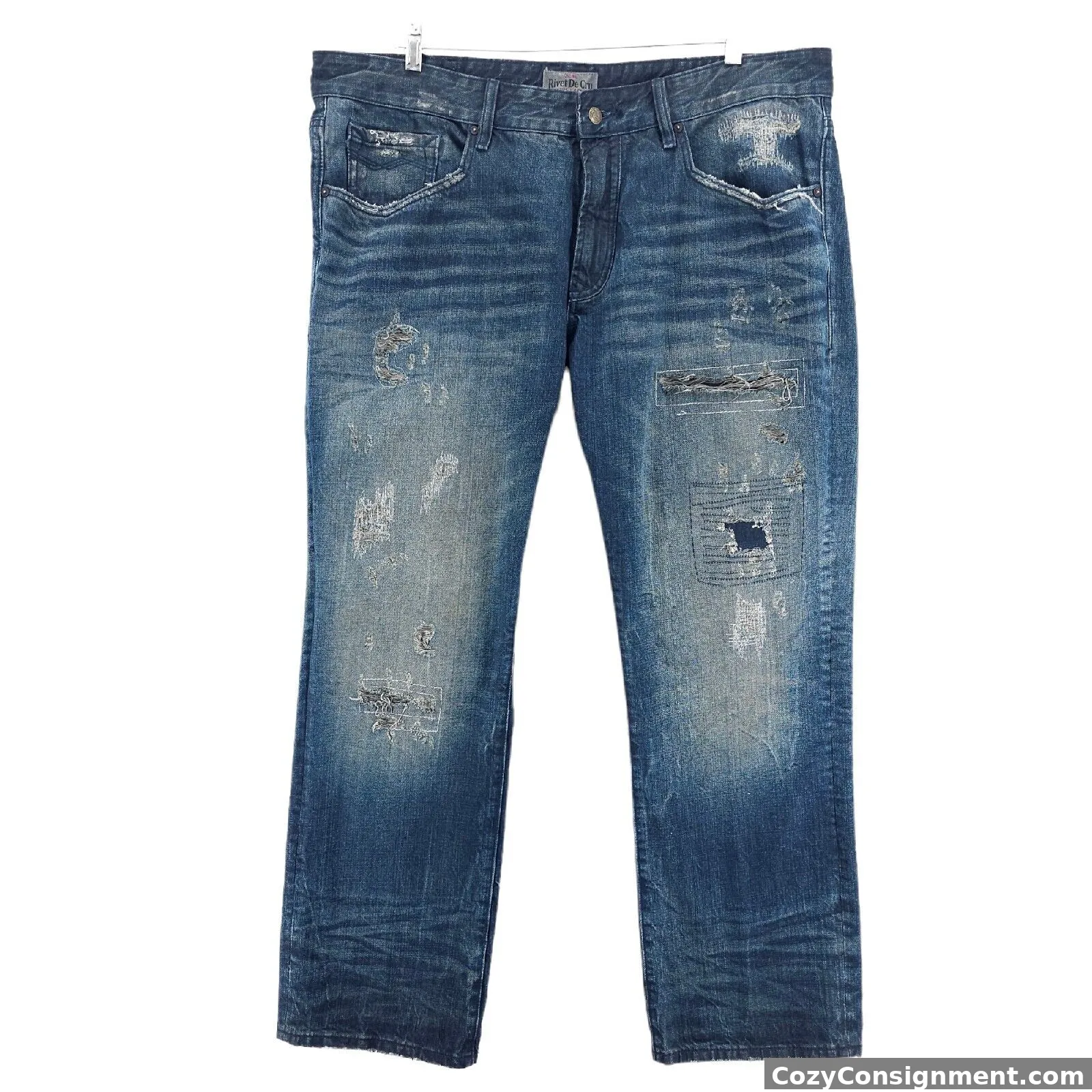 Rivet De Cru Jeans Andrew Relaxed Straight Distressed Ripped Size 40x32