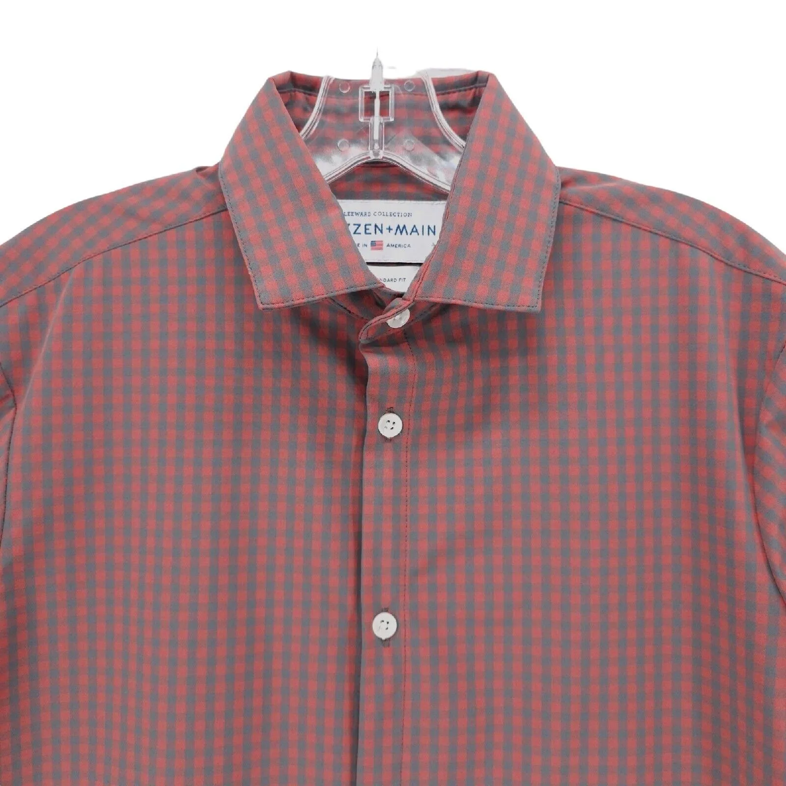 Mizzen + Main Leeward Standard Fit Shirt Gray Red Gingham Check SMALL