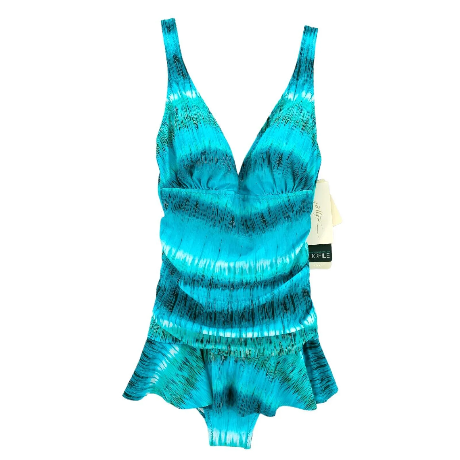 NWT GOTTEX Profile Aqua Fresco D-Cup Ruffle Padded One Piece Swimsuit Dress 8 D