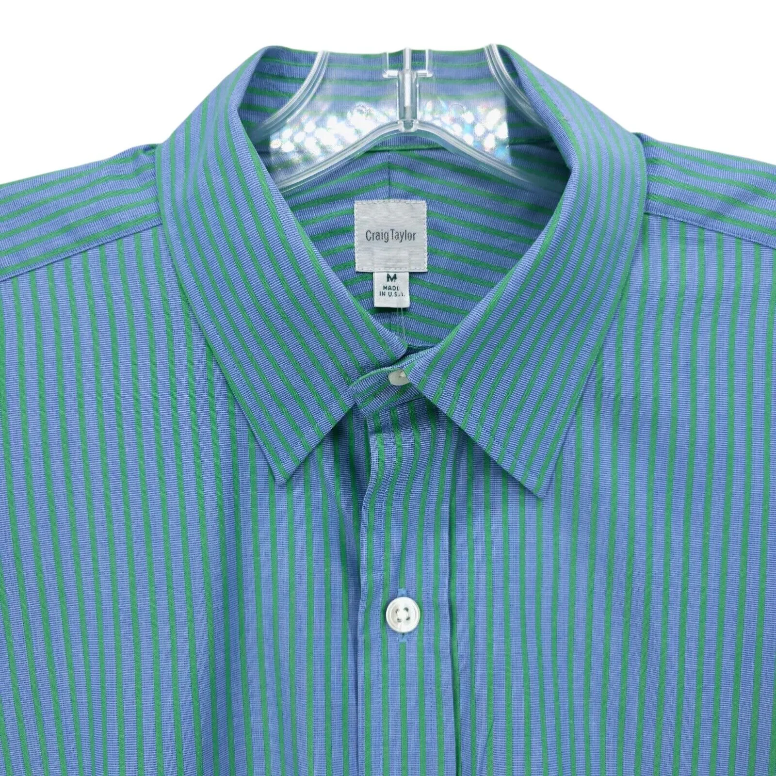 NWT CRAIG TAYLOR Long Sleeve Shirt Jade Green Striped MADE IN USA Size MEDIUM