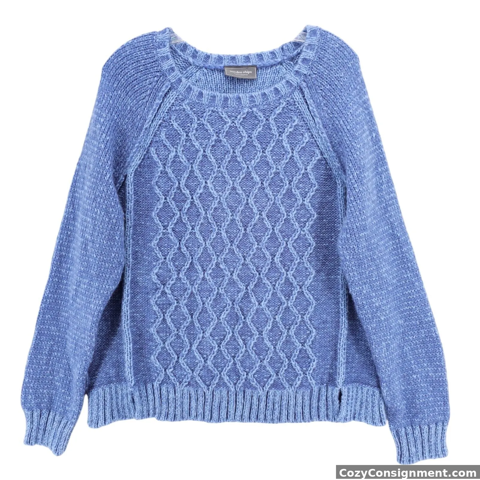 WOODEN SHIPS Blue Marled Chunky Knit Sweater Pullover Acrylic Mohair Wool M/L