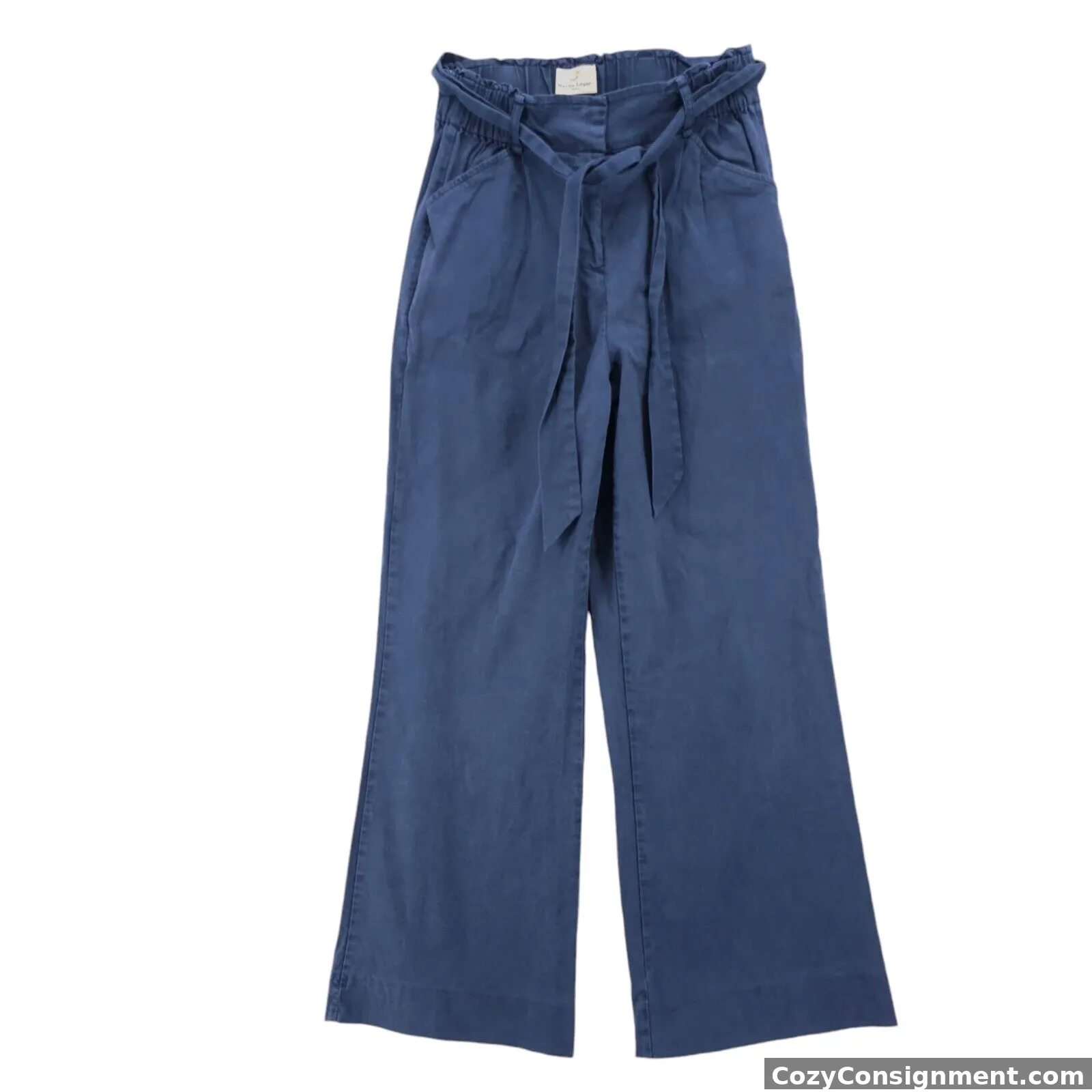 MARINE LAYER Blue Wide Leg Pants Belted Paper Bag Elastic Waist Size SMALL