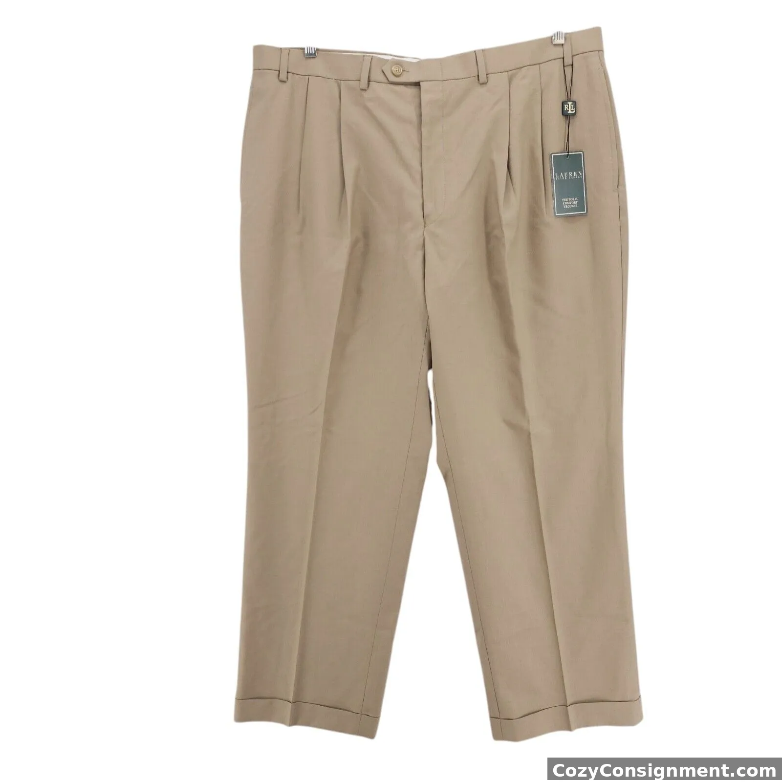 NWT LAUREN RALPH LAUREN Total Comfort Trouser Dress Pants 100% Wool Tan 40x30