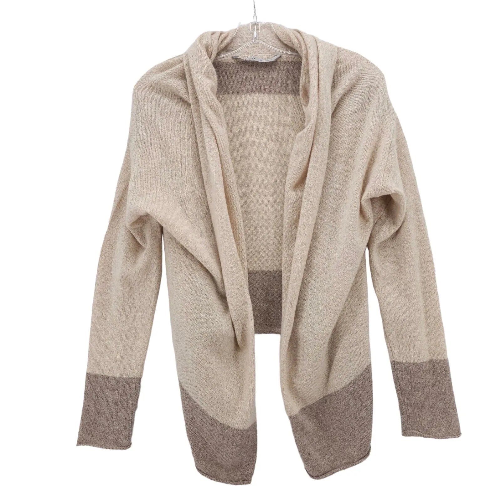 ATHLETA 100% Cashmere Cocoon Sweater Open Draped Cardigan Beige Brown MEDIUM